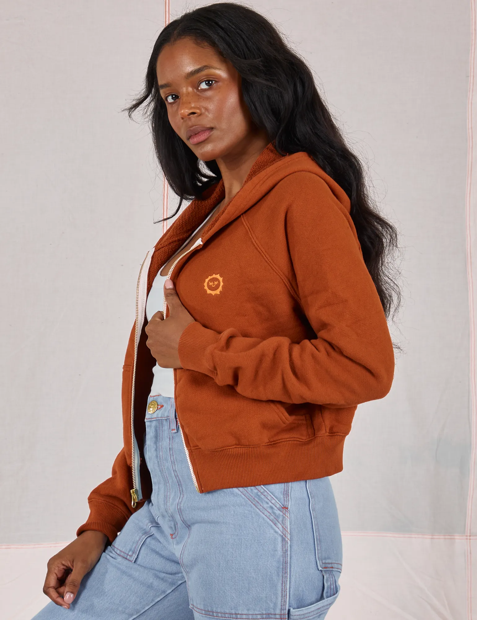 Cropped Zip Hoodie - Burnt Terracotta