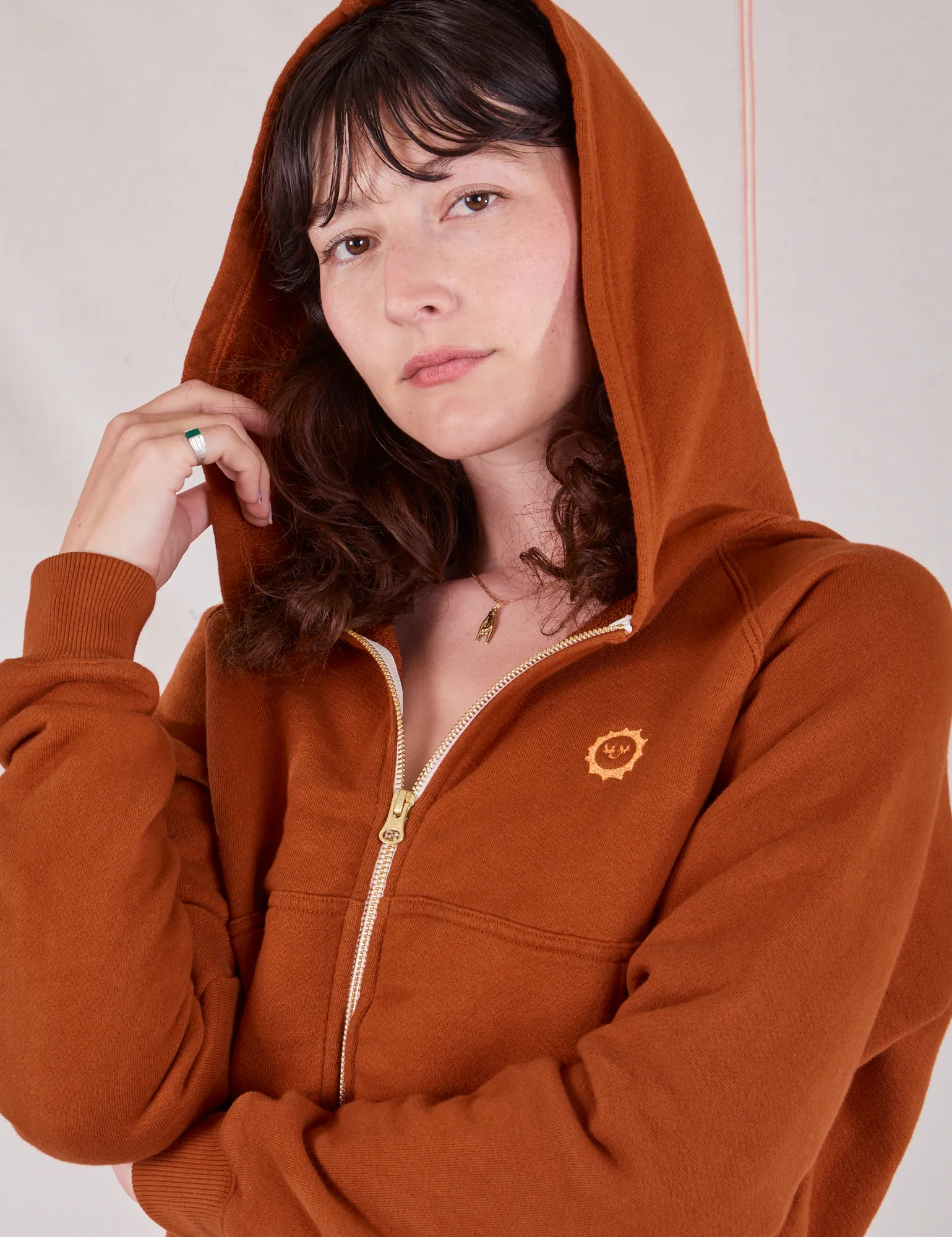 Cropped Zip Hoodie - Burnt Terracotta