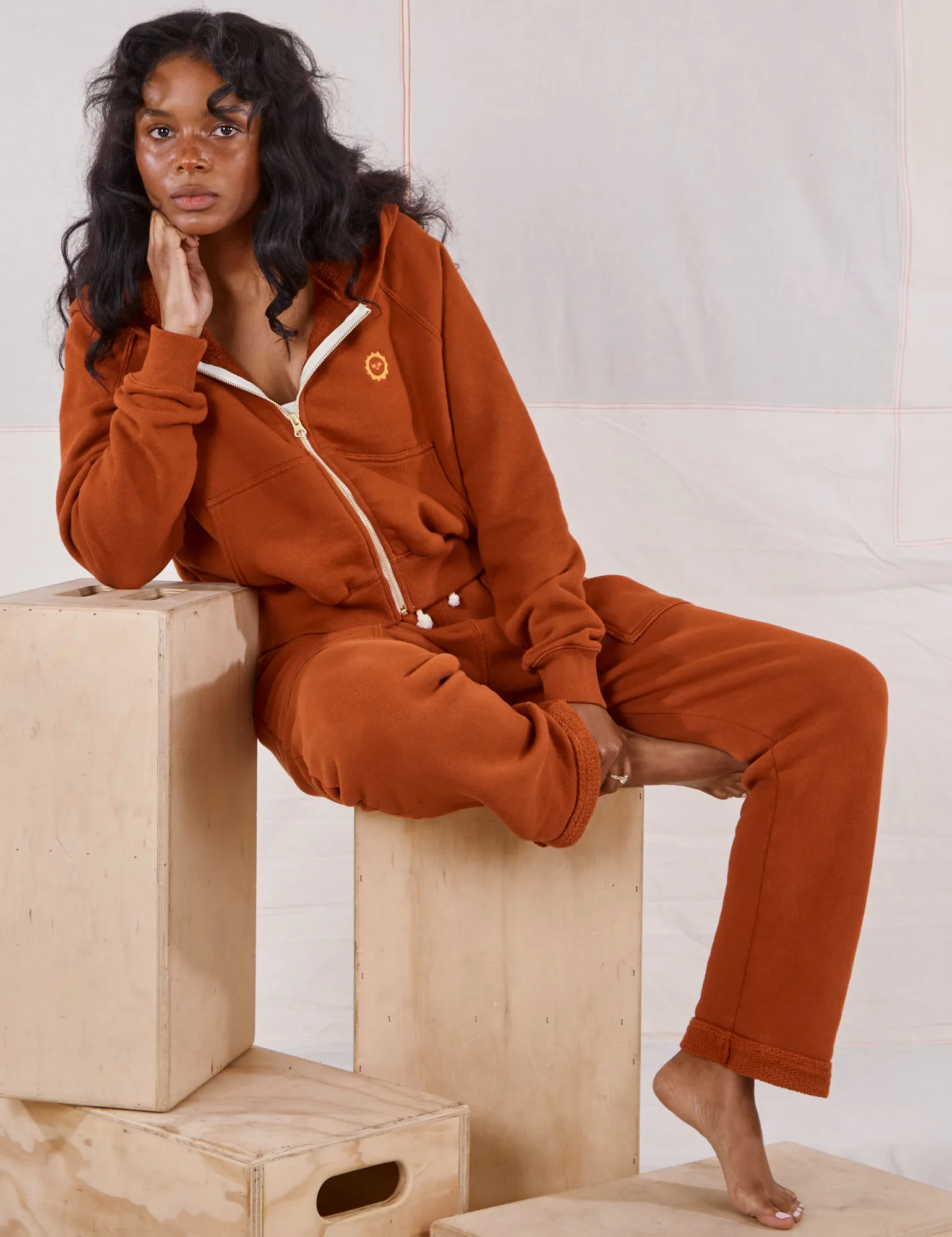 Cropped Zip Hoodie - Burnt Terracotta