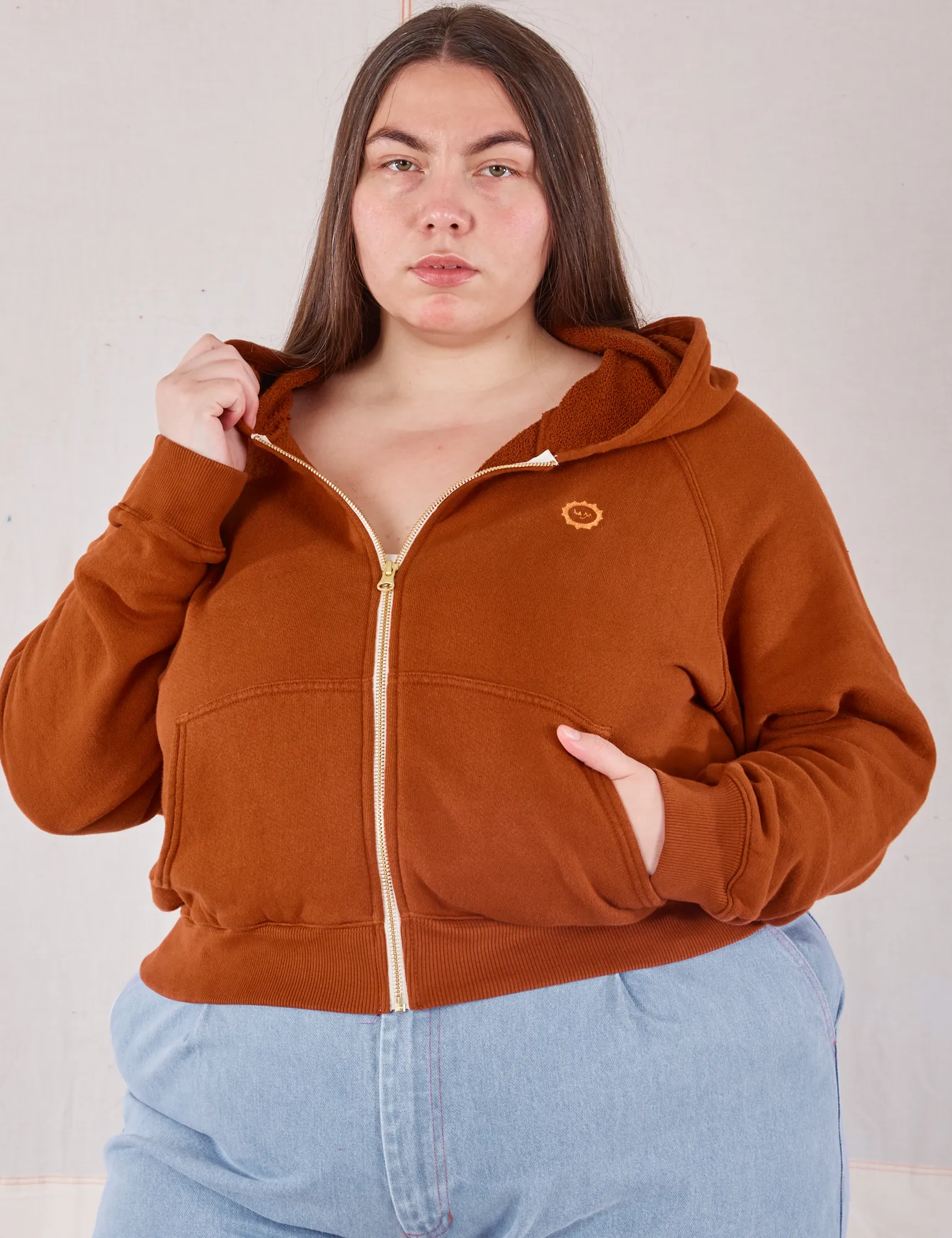 Cropped Zip Hoodie - Burnt Terracotta