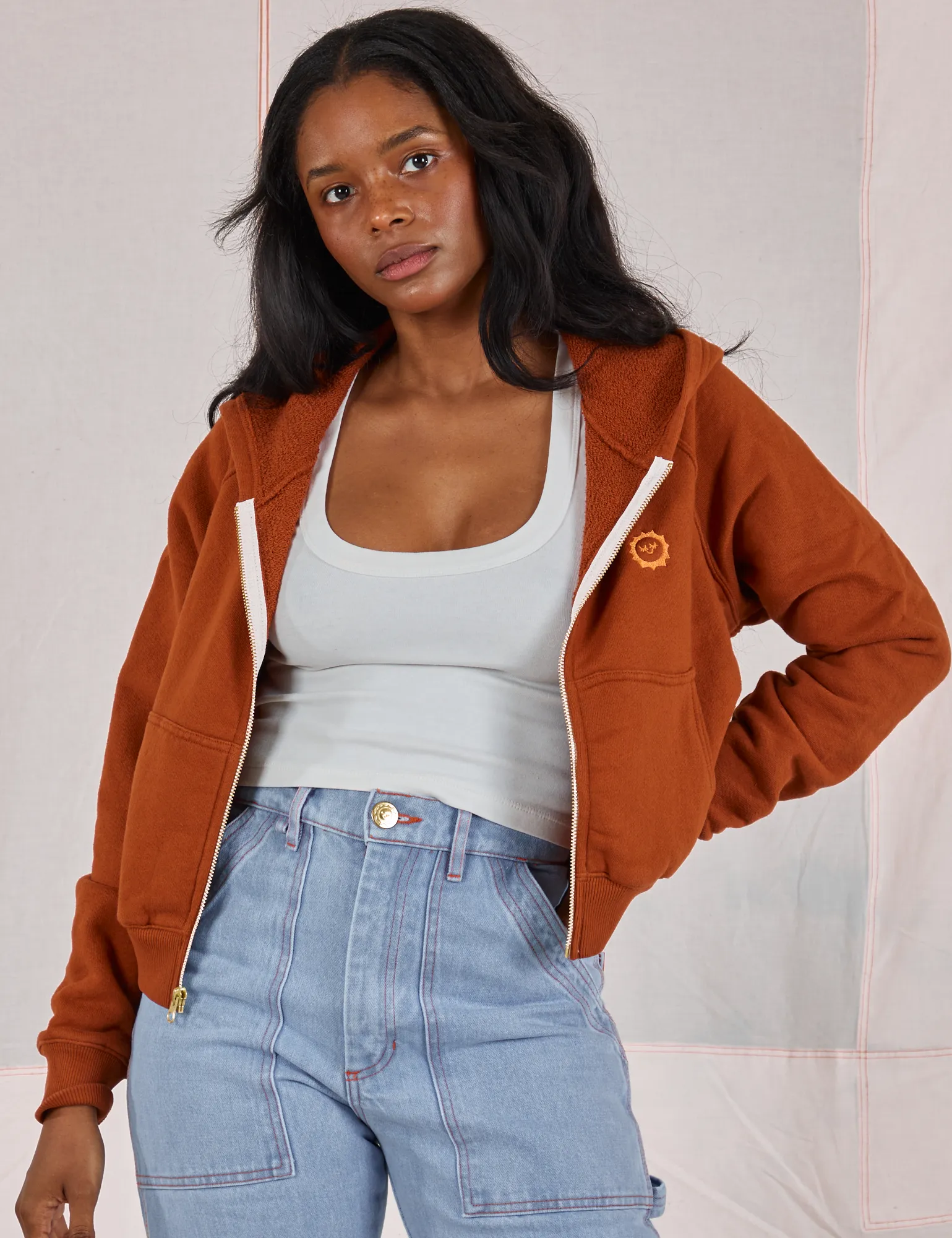 Cropped Zip Hoodie - Burnt Terracotta