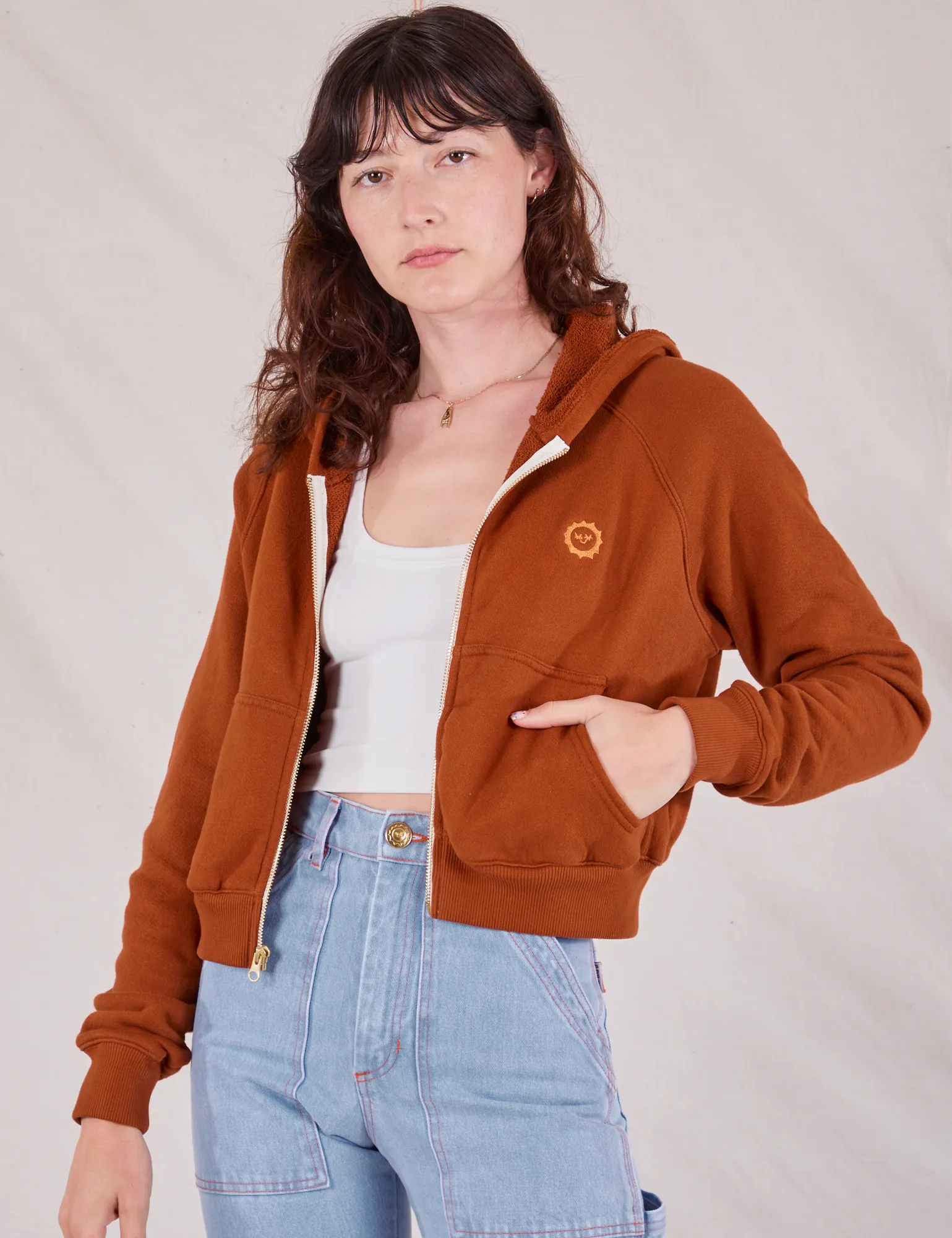 Cropped Zip Hoodie - Burnt Terracotta