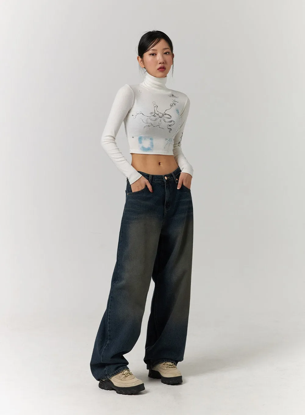 Dark Washed Wide Leg Jeans CD329