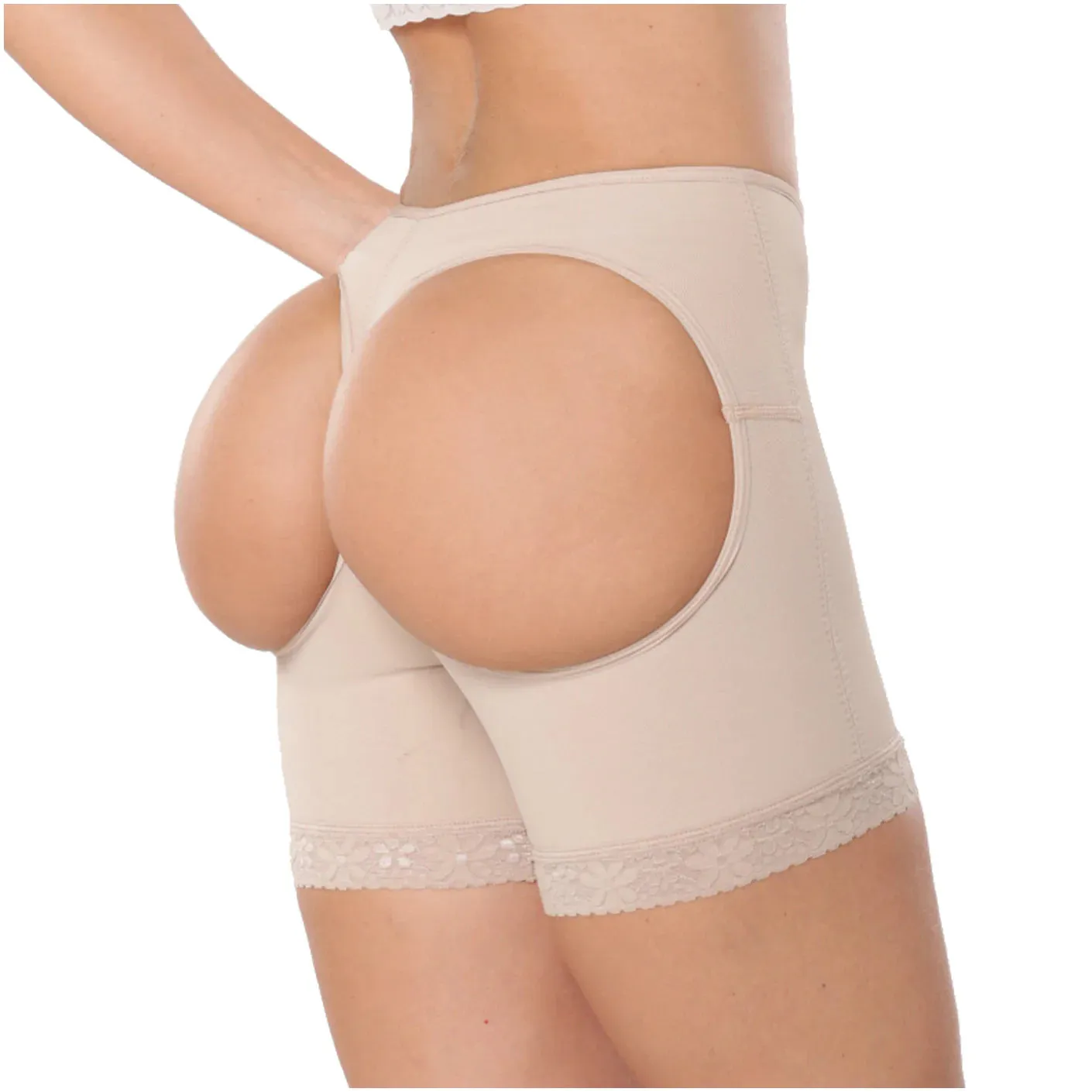 Diane & Geordi 2398 | Butt Lifter Mid Thigh Faja Shorts with Cut Outs