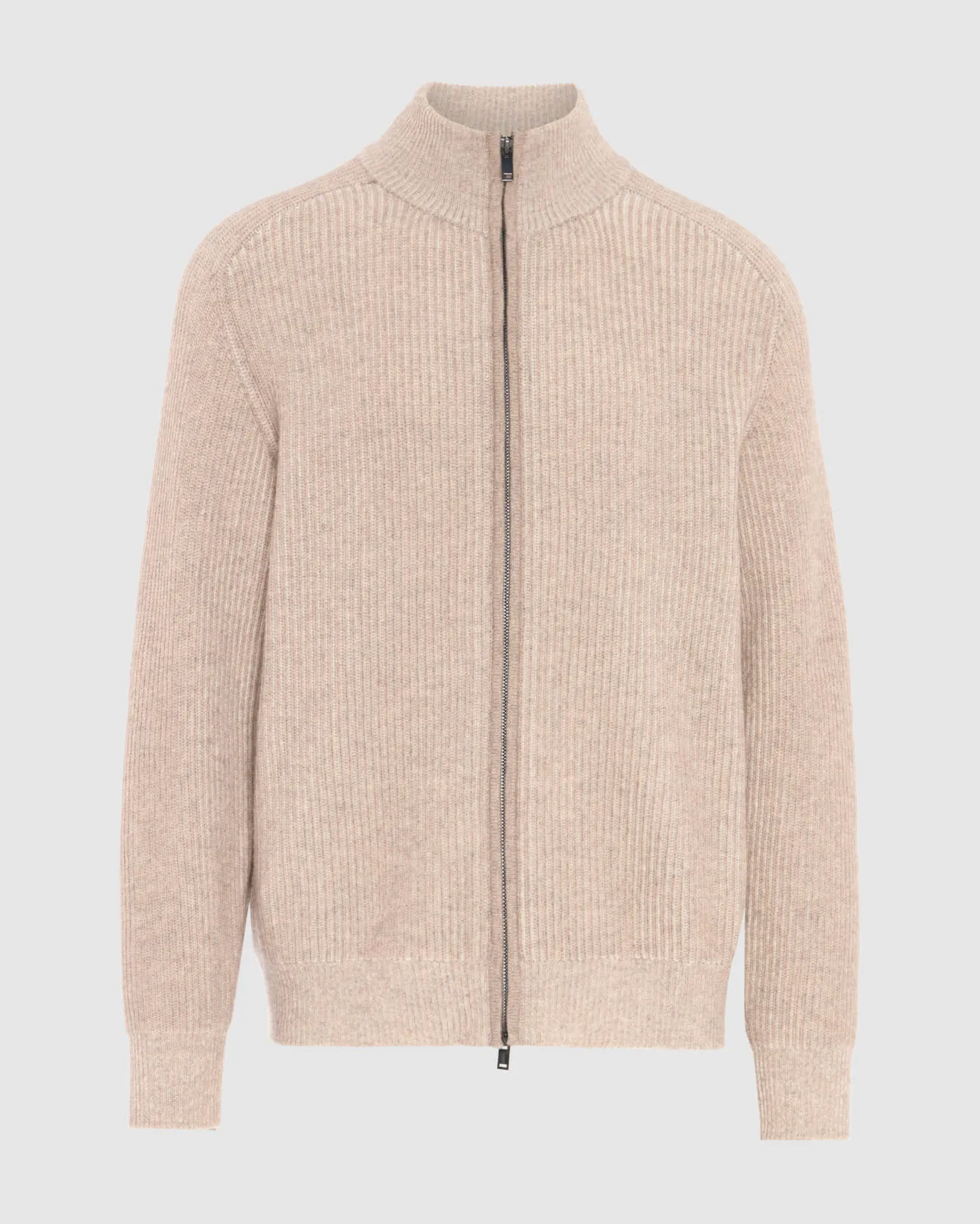 Double Zip Merino Cardigan in Beige