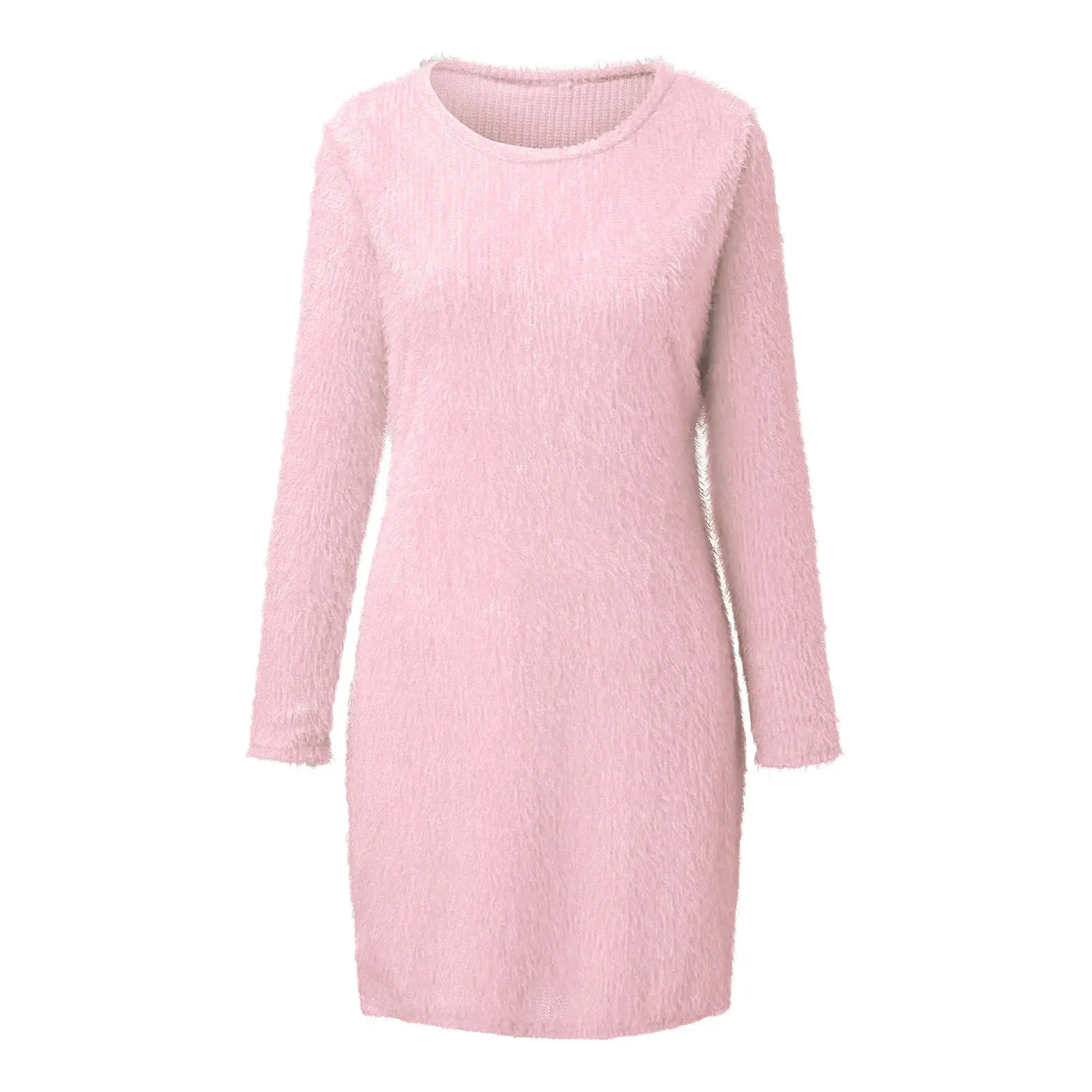 DressBetty - 2024 Long Sleeves O-Neck Mini Chic Slim Plush Knit Bodycon Dress