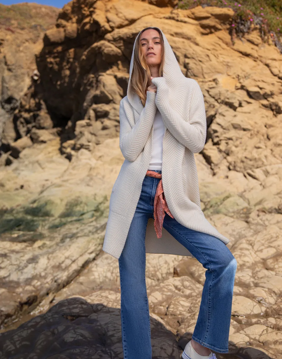 Durango Plush Cardigan: Cement Herringbone