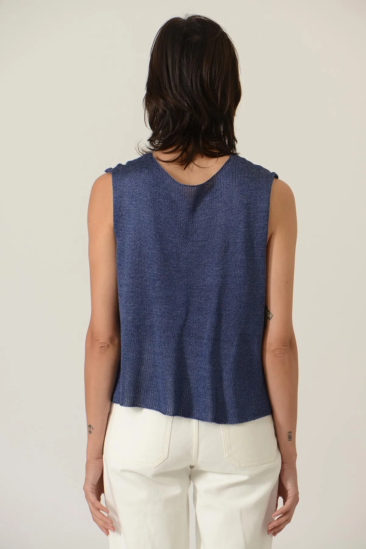 Earlymade Fish Bone See Through Knit Top - Blue