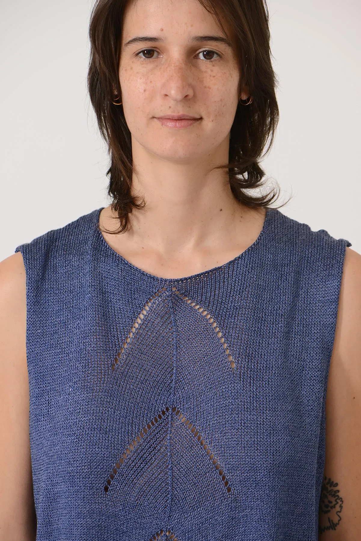 Earlymade Fish Bone See Through Knit Top - Blue