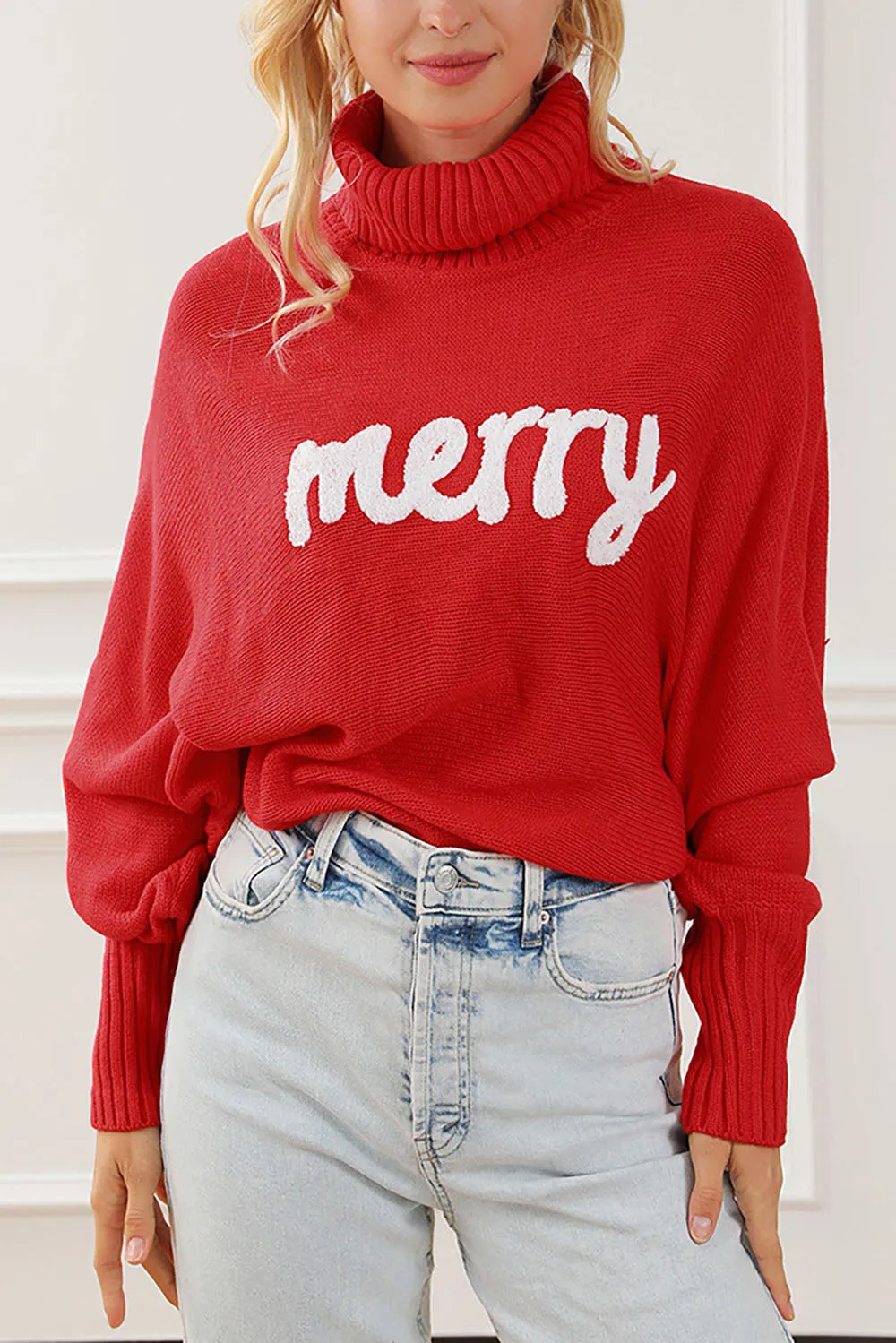 elveswallet Merry Holiday turtleneck bat sleeve sweater