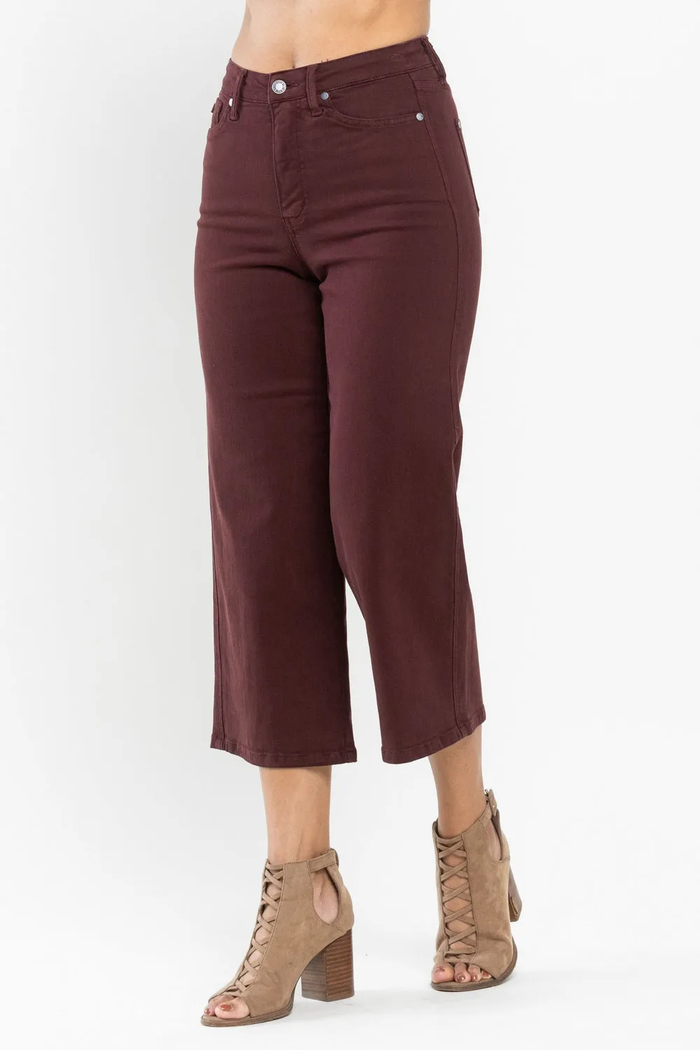 Eva High Rise Tummy Control Burgundy Wide Leg Jeans - PLUS