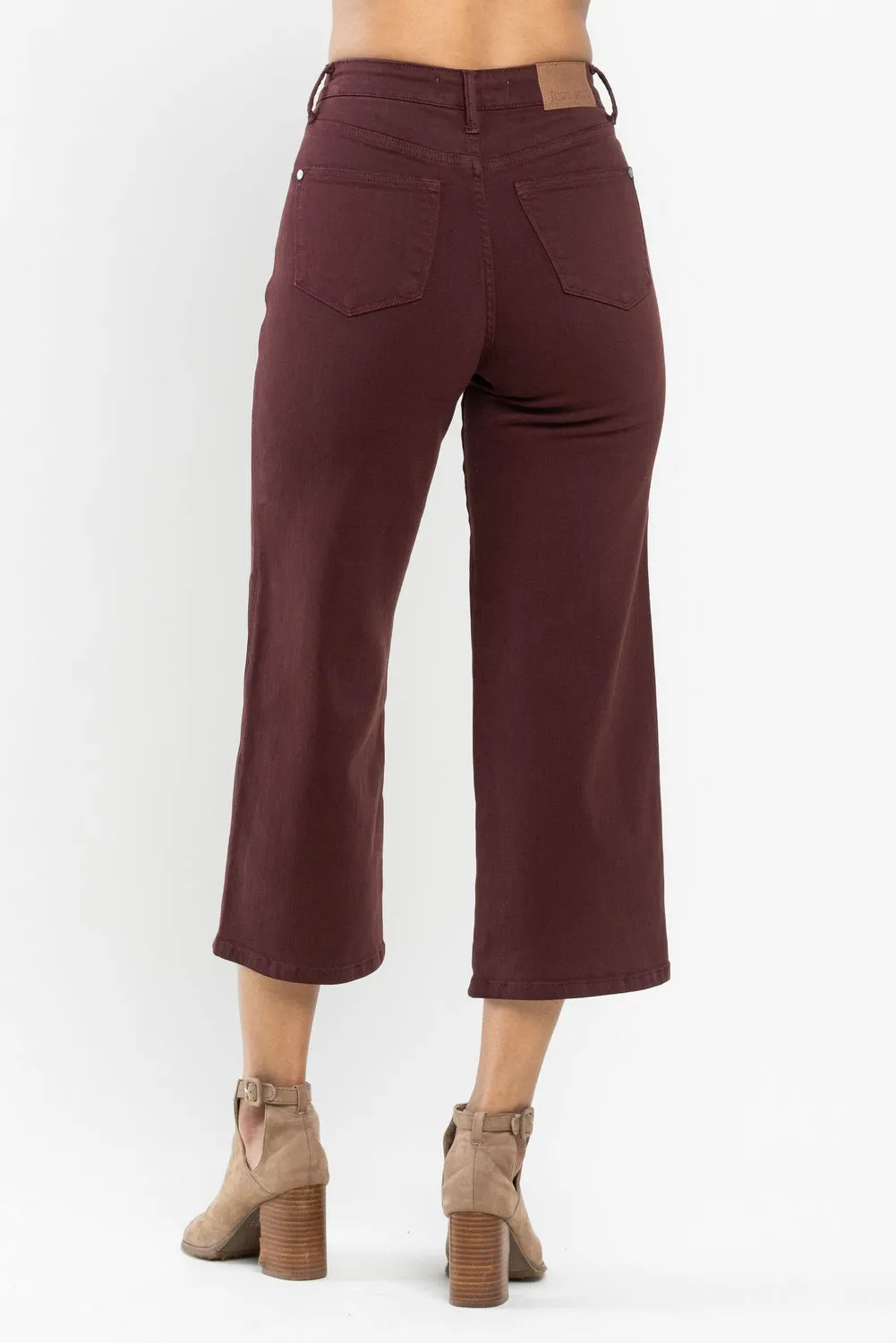 Eva High Rise Tummy Control Burgundy Wide Leg Jeans - PLUS