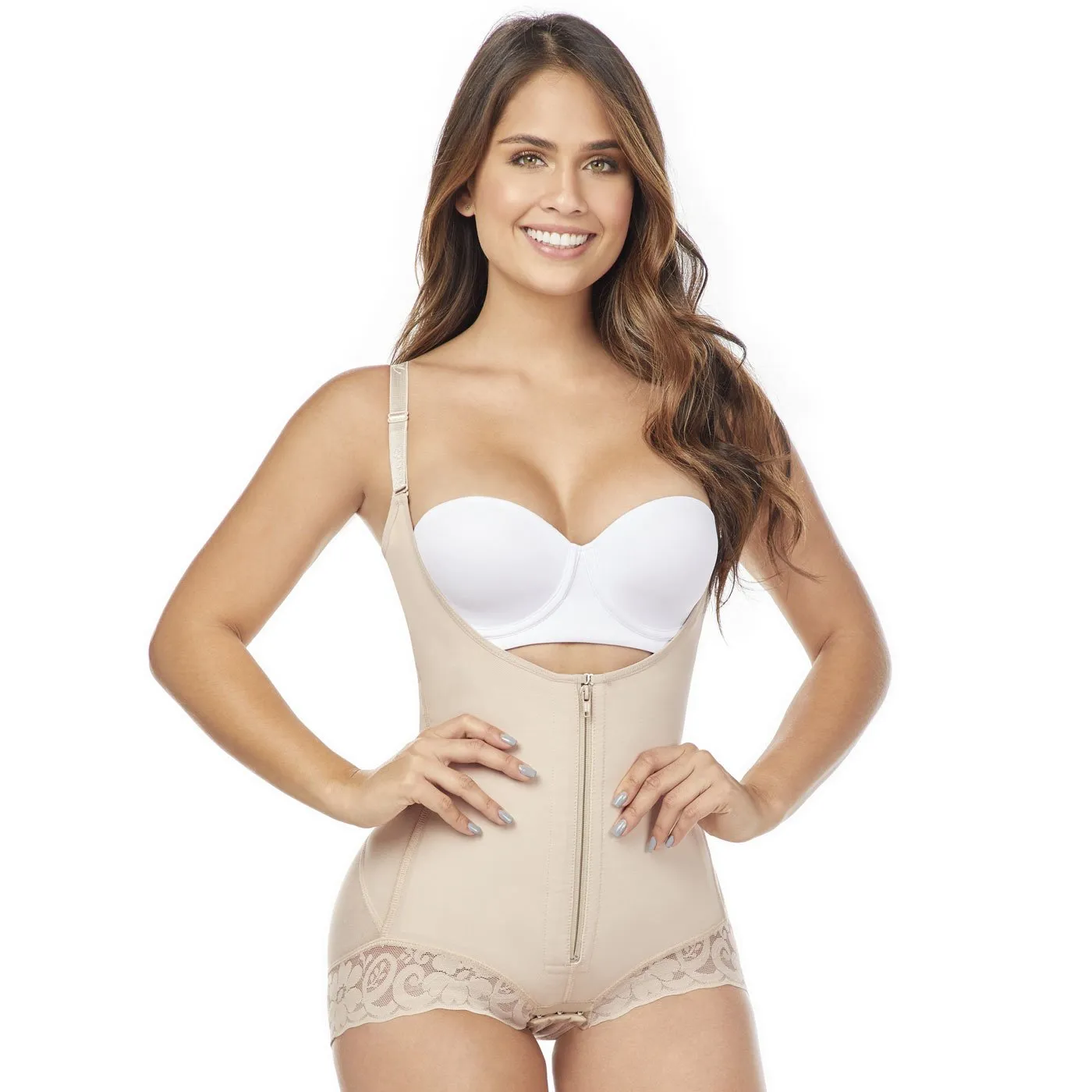 Fajas MariaE FL101 Colombian Postpartum Fajas for Women | Open Bust Panty Shapewear Bodysuit | Powernet