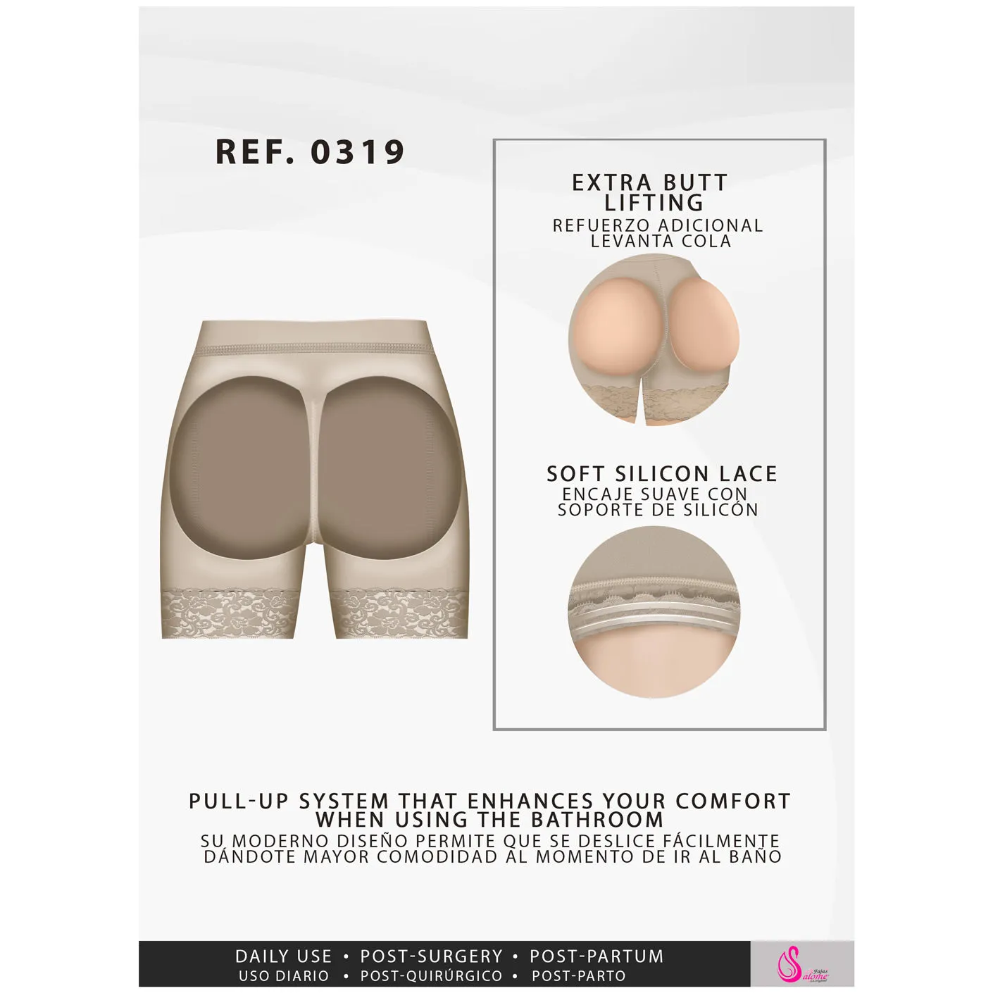 Fajas Salome 0319 |  Faja for Butt Enhancement with Cut Outs