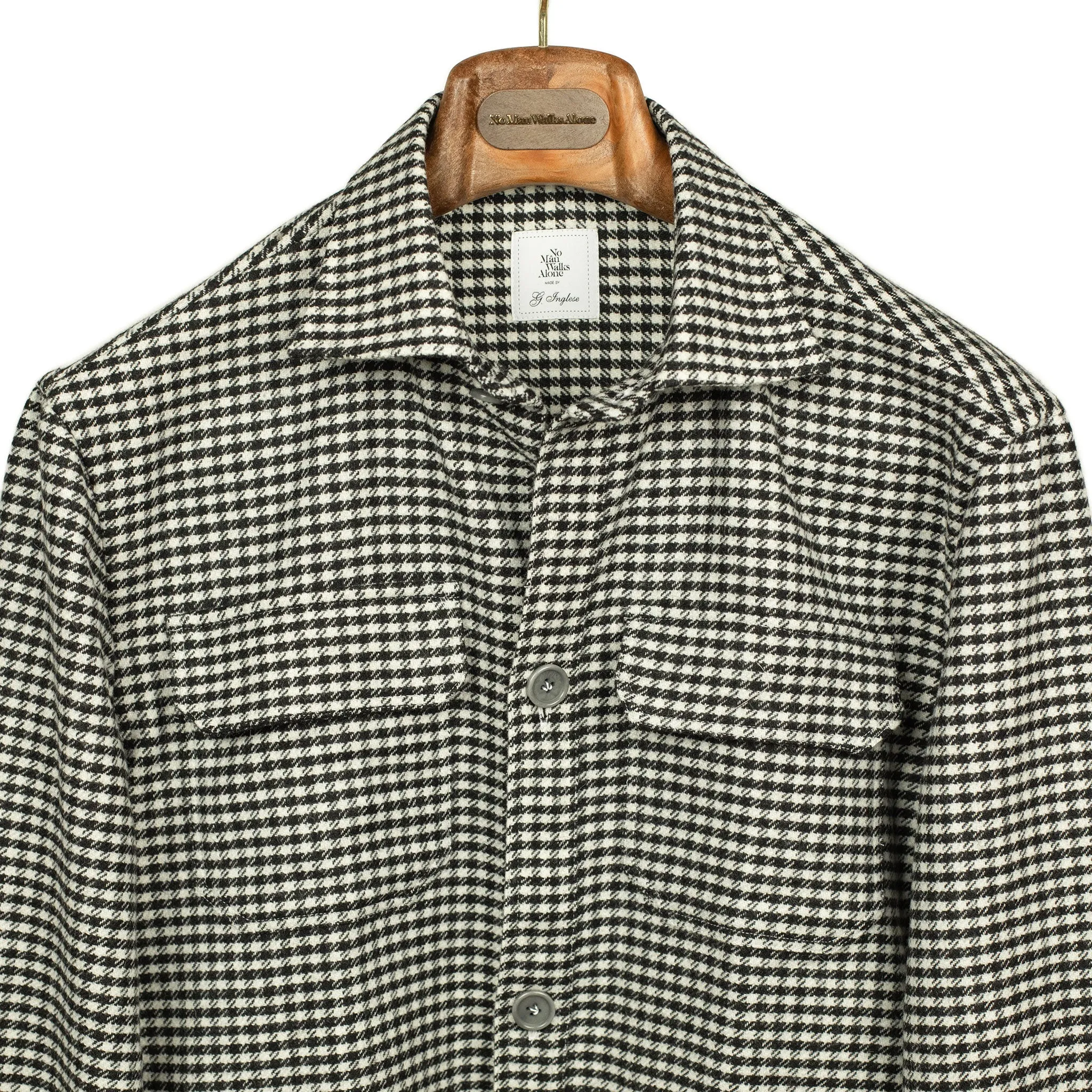 Giubbottino shirt-jacket in black & cream shepherd check wool