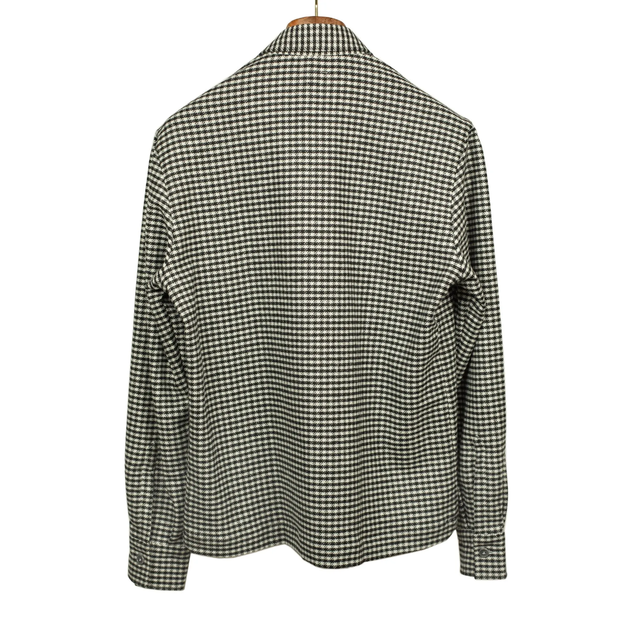 Giubbottino shirt-jacket in black & cream shepherd check wool