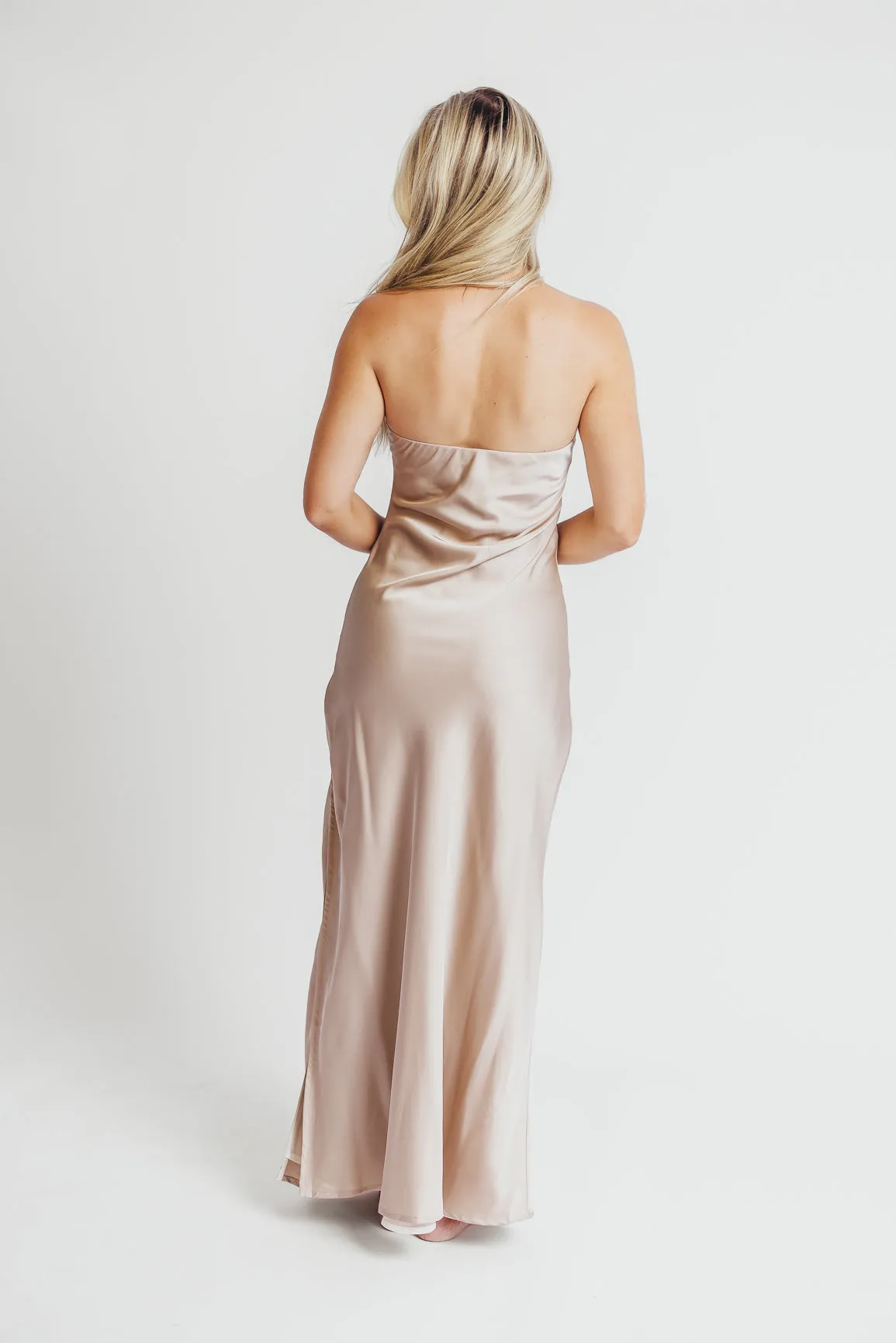 Going Out Strapless Bias Cut Maxi Dress in Champagne