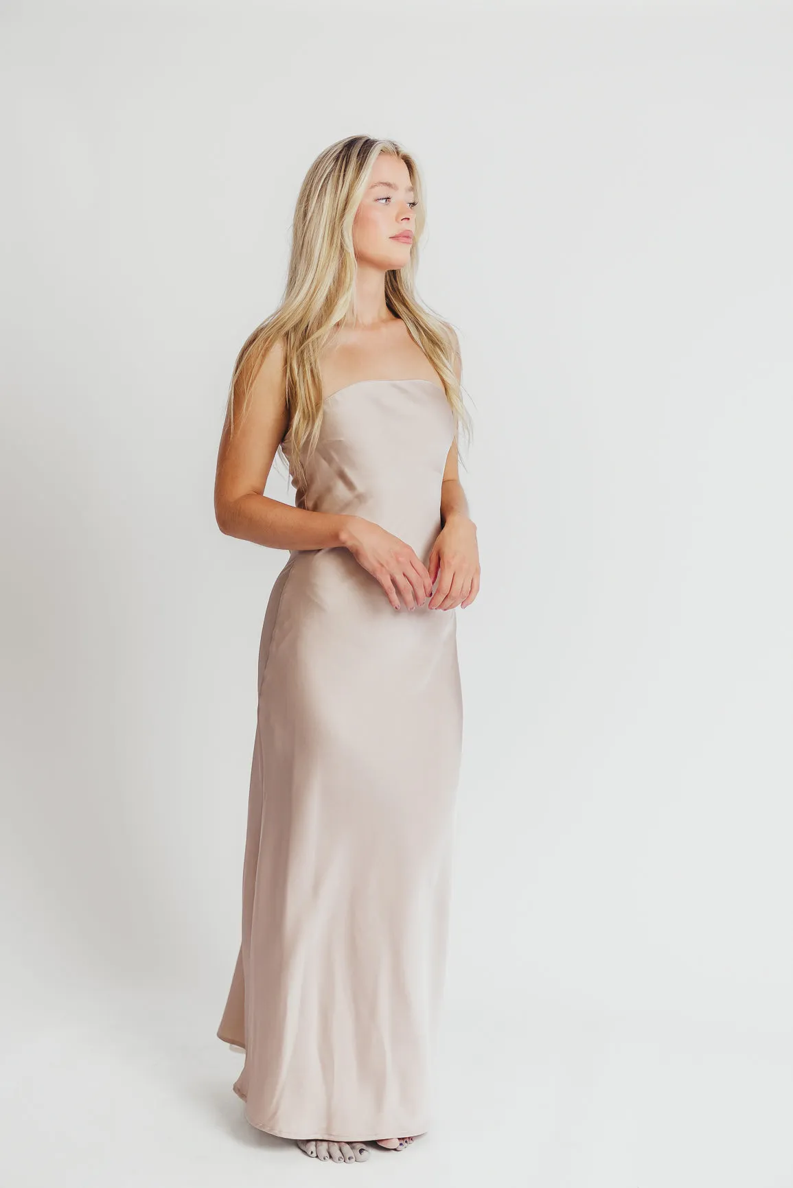 Going Out Strapless Bias Cut Maxi Dress in Champagne