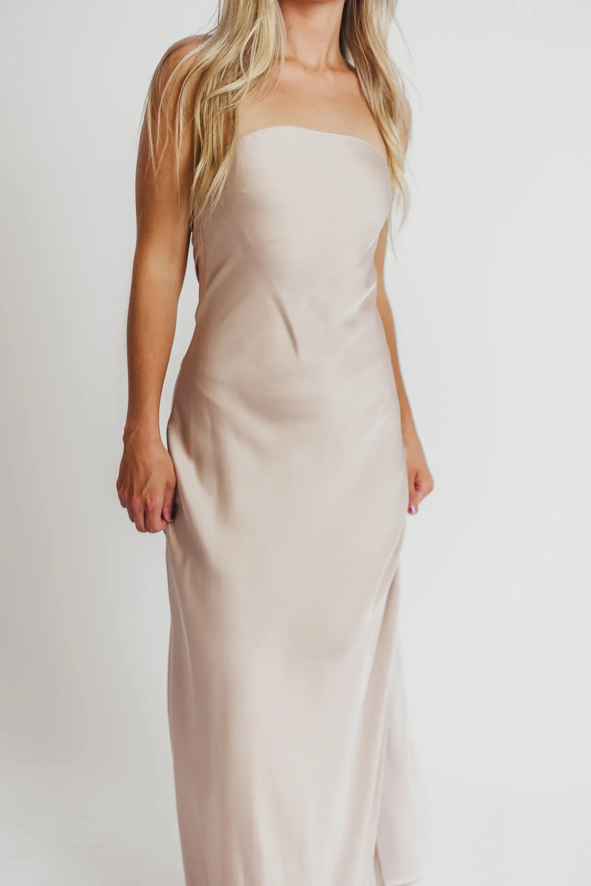 Going Out Strapless Bias Cut Maxi Dress in Champagne