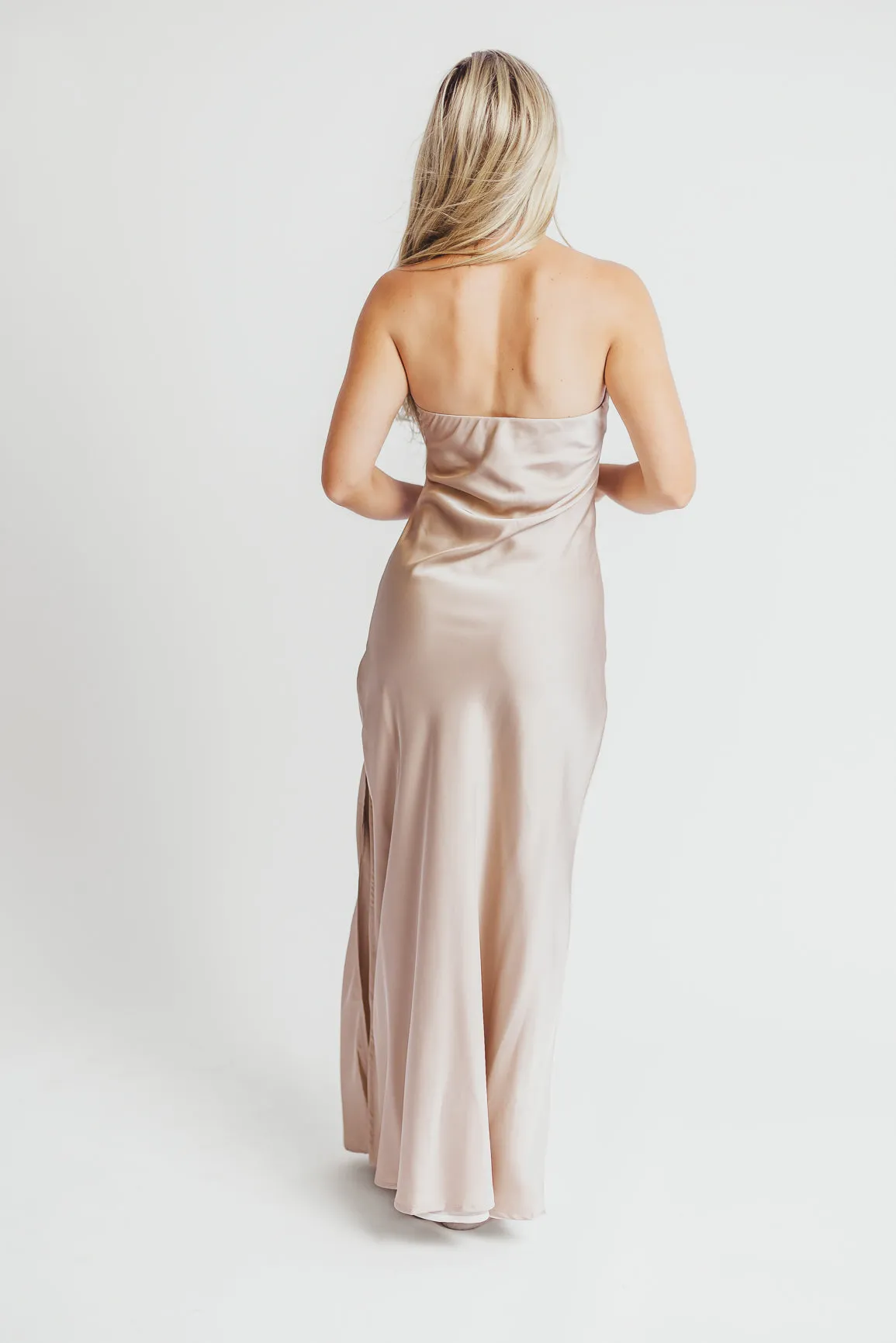 Going Out Strapless Bias Cut Maxi Dress in Champagne