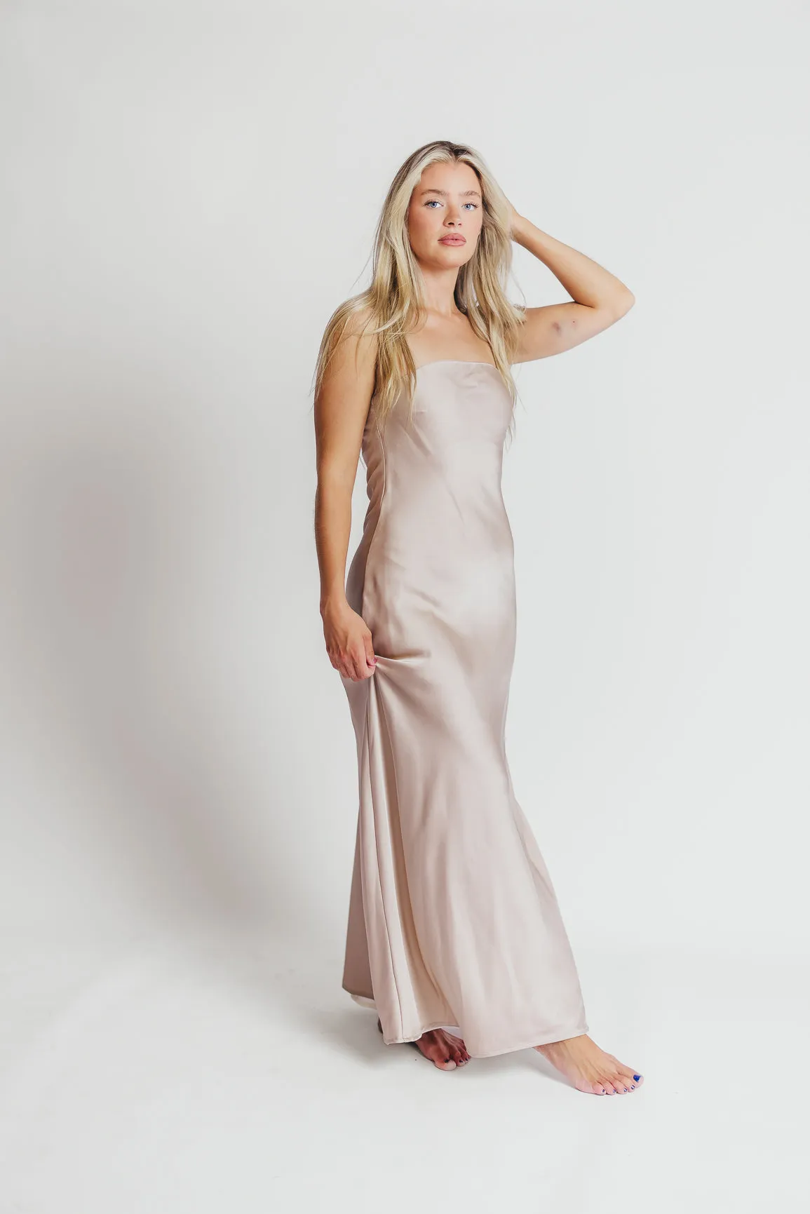 Going Out Strapless Bias Cut Maxi Dress in Champagne