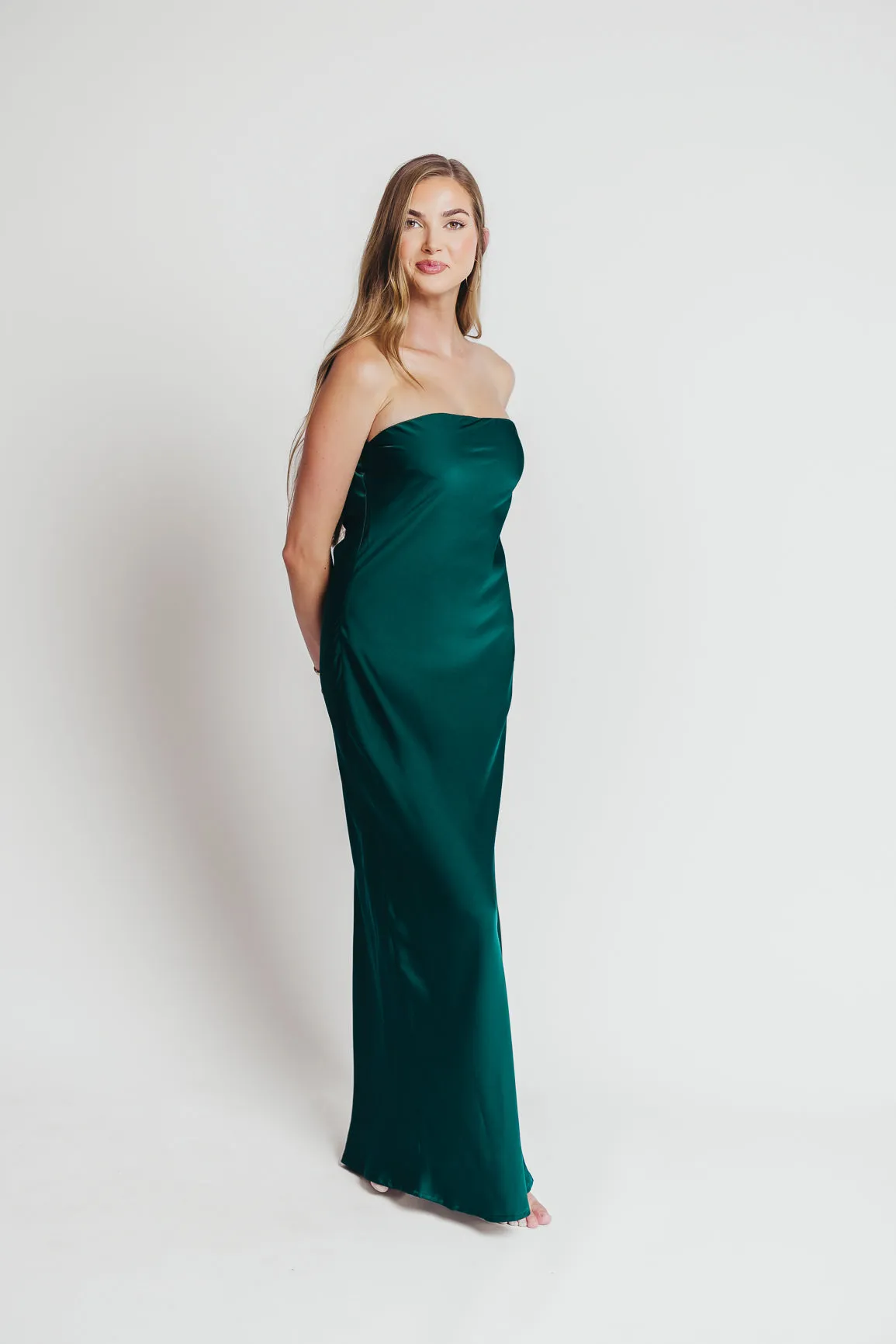 Going Out Strapless Bias Cut Maxi Dress in Hunter Green