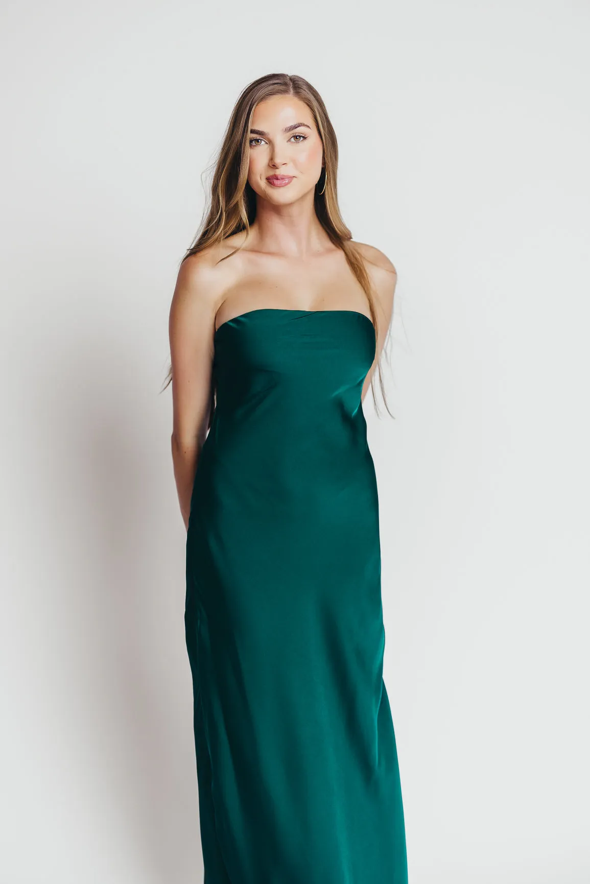 Going Out Strapless Bias Cut Maxi Dress in Hunter Green