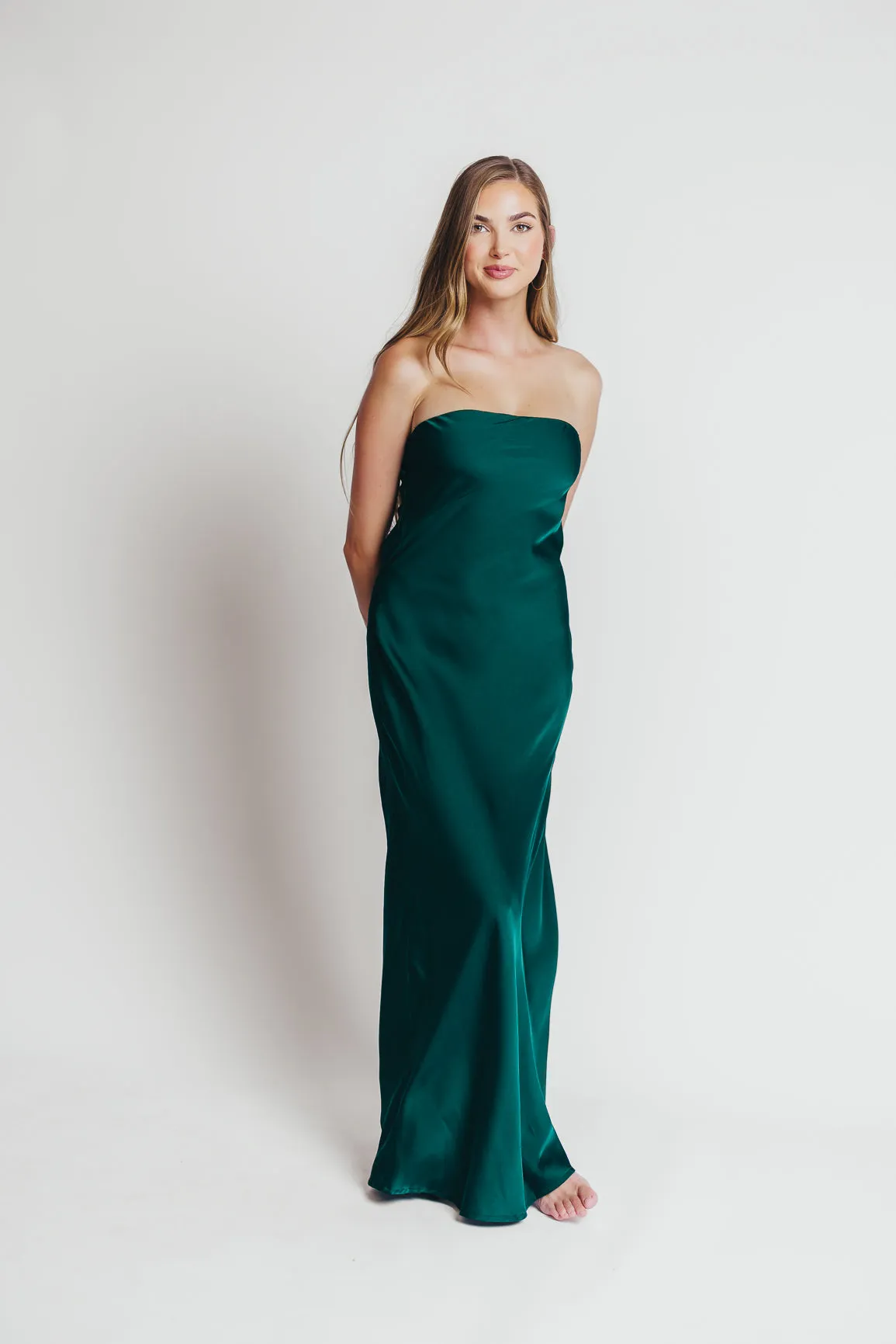 Going Out Strapless Bias Cut Maxi Dress in Hunter Green