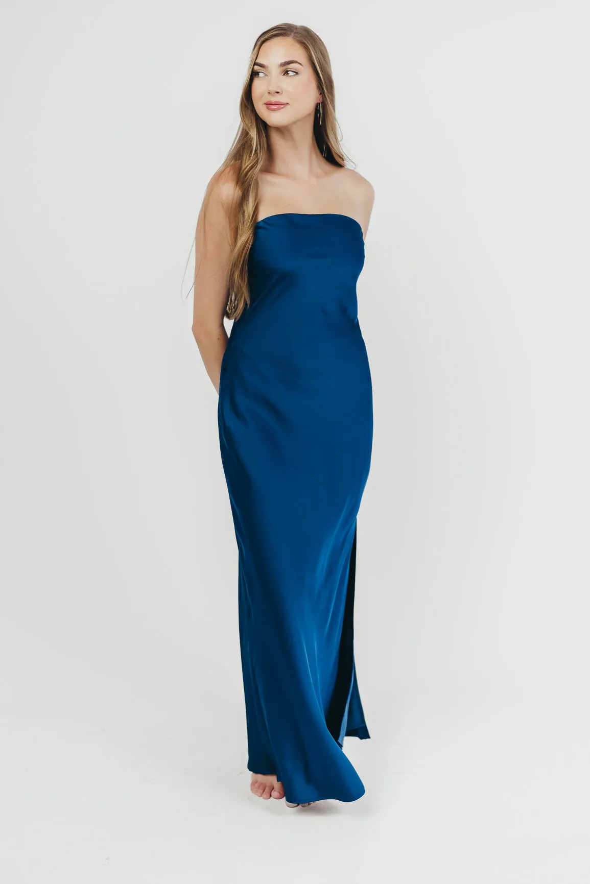 Going Out Strapless Maxi Dress in Peacock Blue