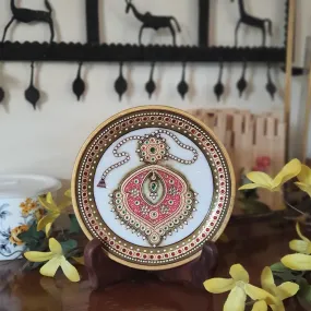 Gold Leaf Meenakari Jewelry Painting - Decorative Round Marble 6 Inches Plate