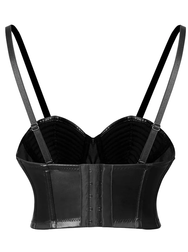 Gothic Spaghetti Straps Faux Leather Bustier Crop Top with Buckles