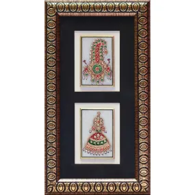 Handcrafted Jewelry Painting, Gold Leaf Meenakari Art, Two Marble Miniature - Wall decor