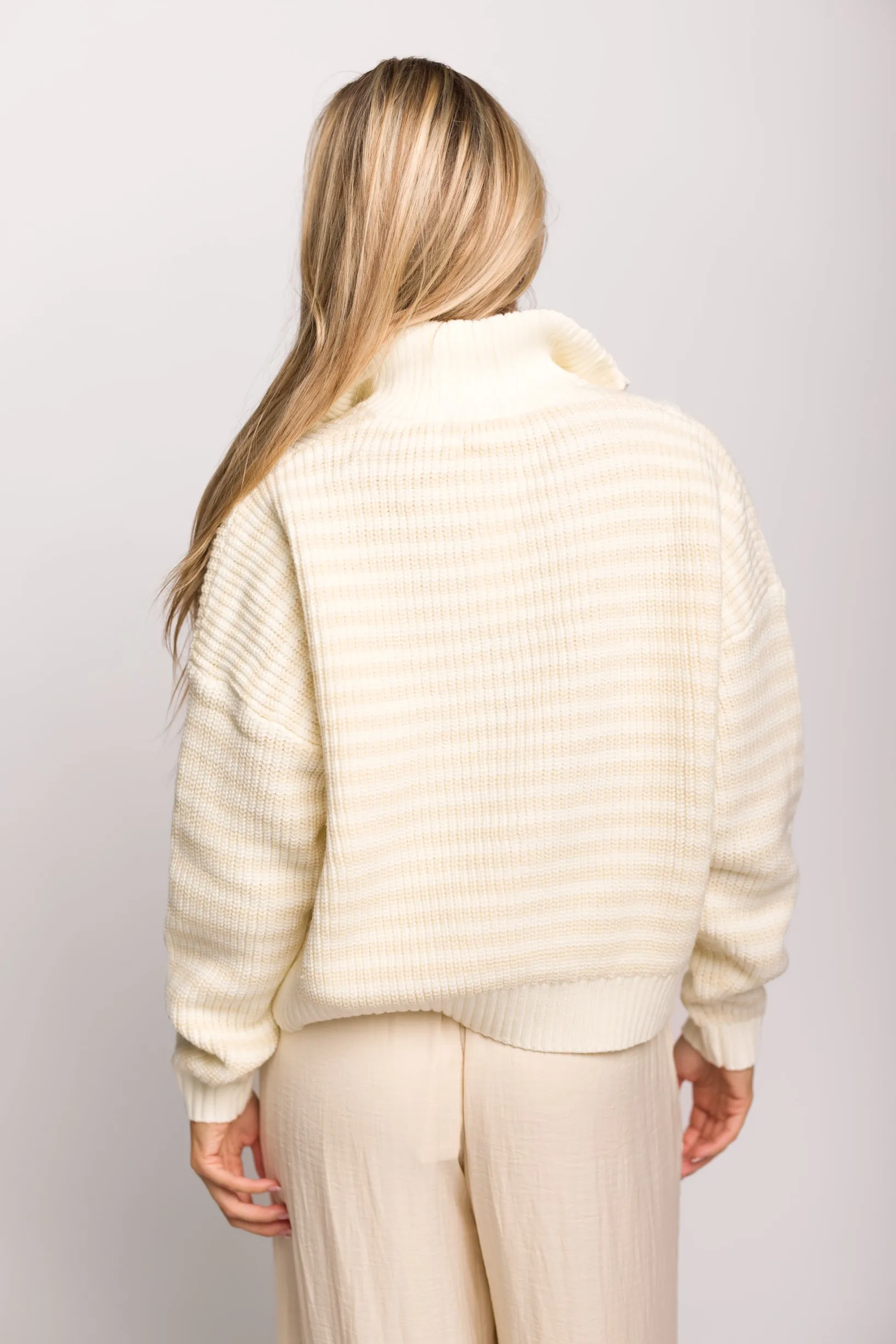 Hazel Half-Zip Striped Sweater in Ecru