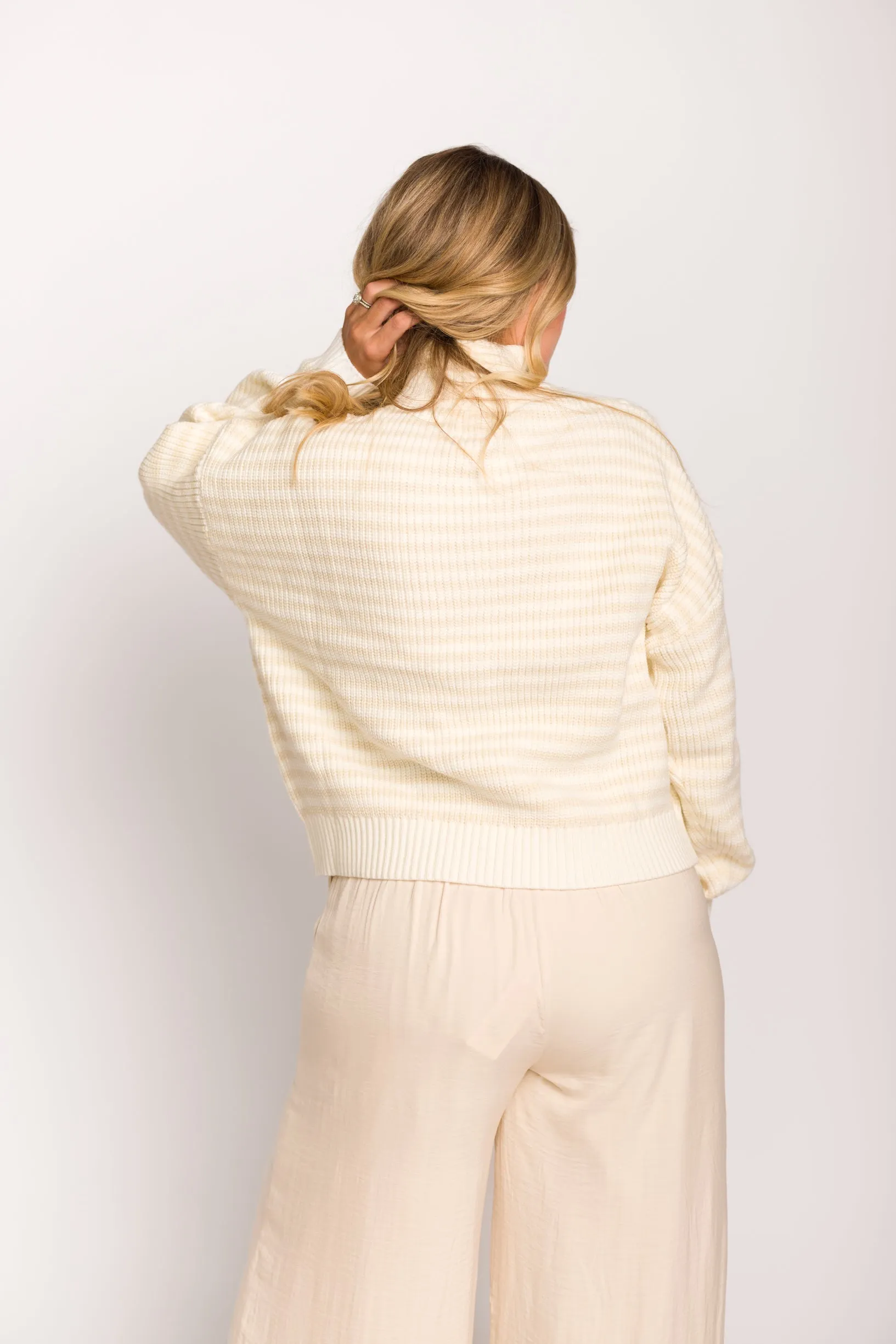 Hazel Half-Zip Striped Sweater in Ecru