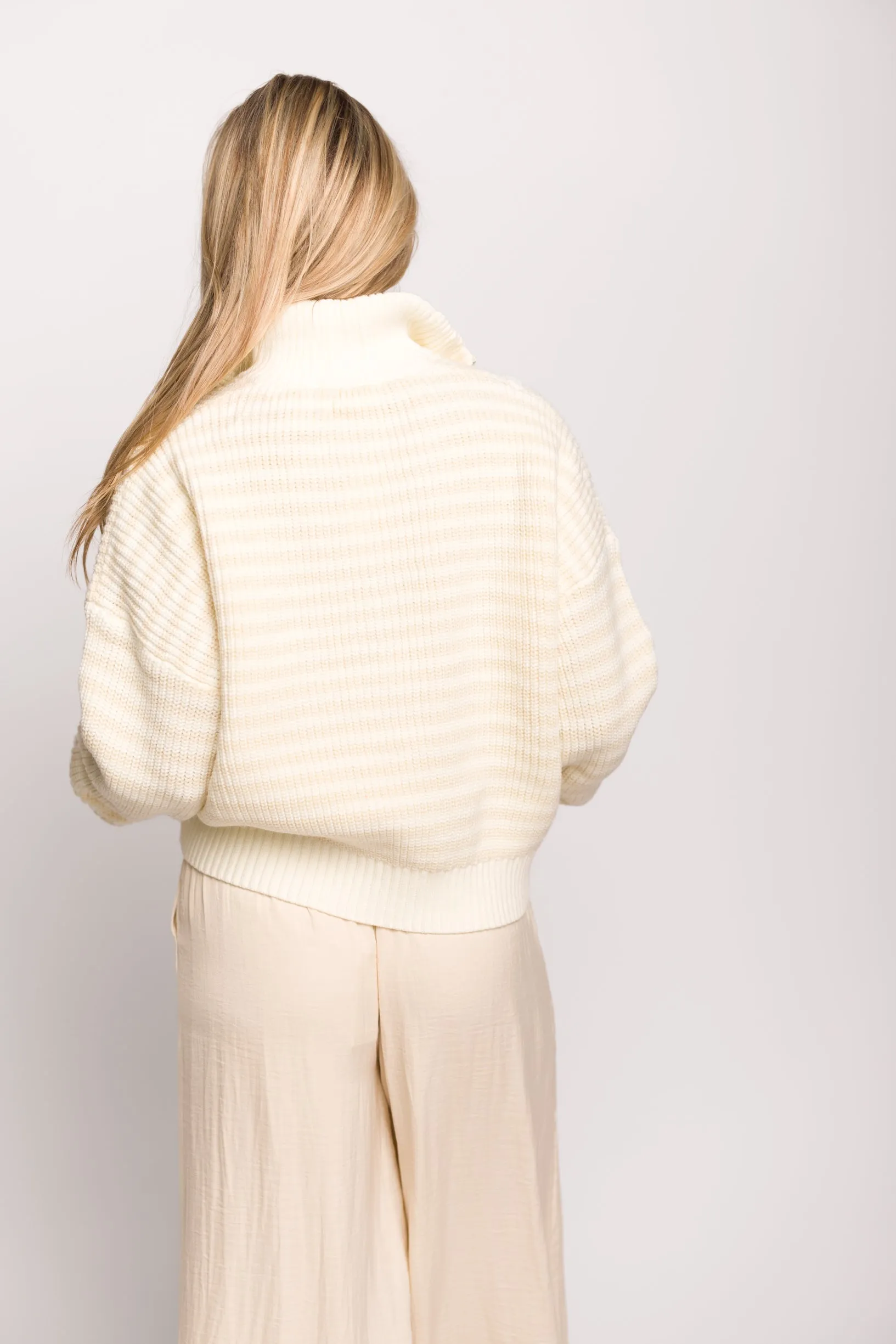 Hazel Half-Zip Striped Sweater in Ecru