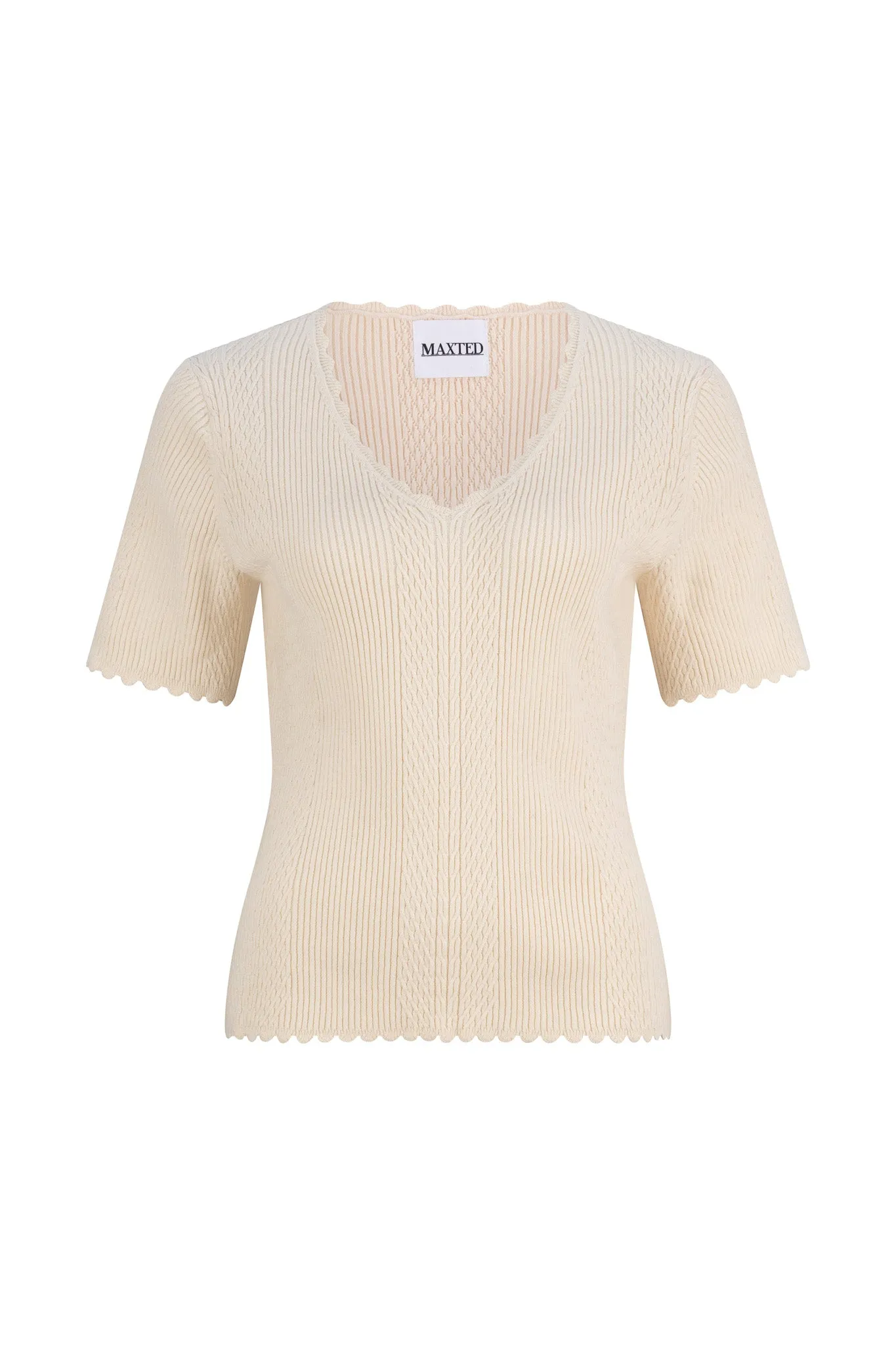 Ivory Scallop Knitted T-Shirt