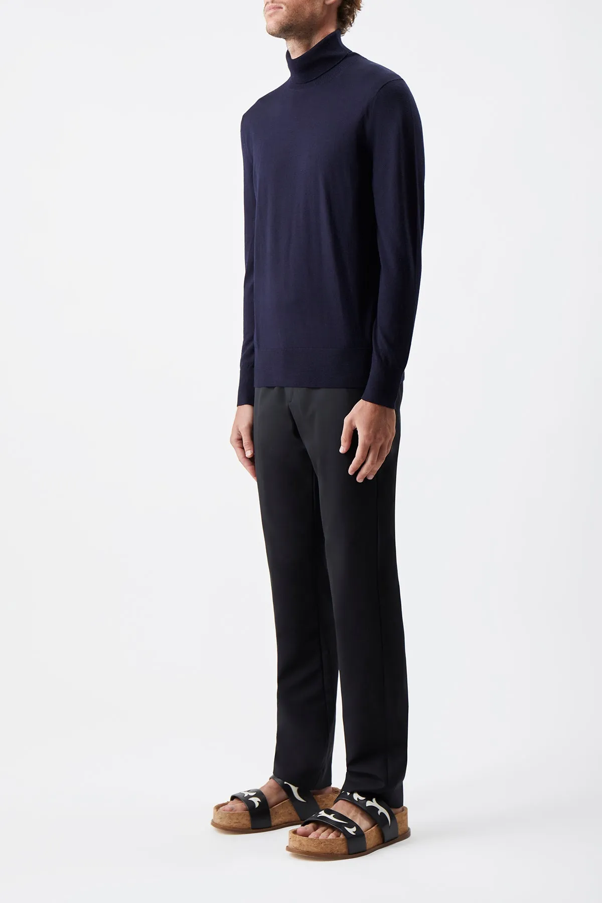 Jermaine Knit Turtleneck in Navy Merino Wool