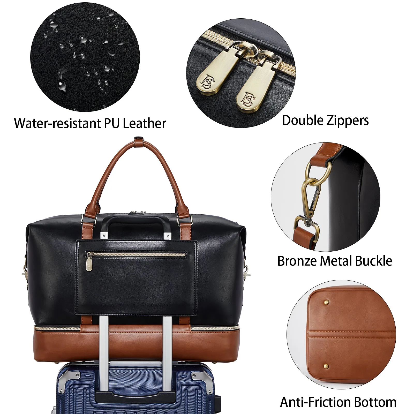 Judea Leather Travel Duffle Bag with Multiple Compartments