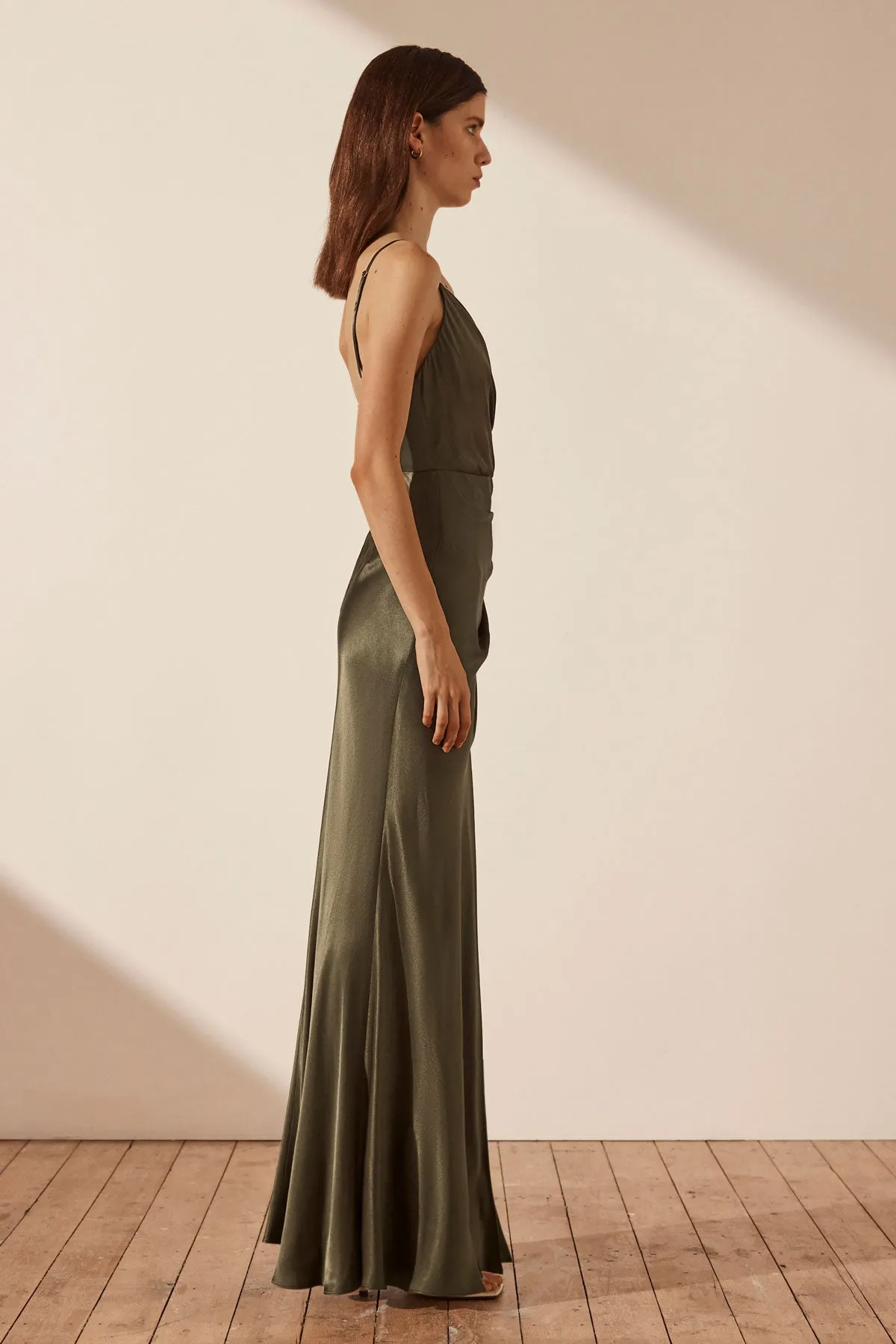 LA LUNE CROSS DRAPED MAXI DRESS - FOREST