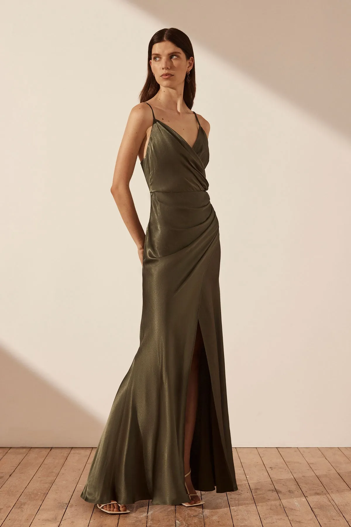 LA LUNE CROSS DRAPED MAXI DRESS - FOREST