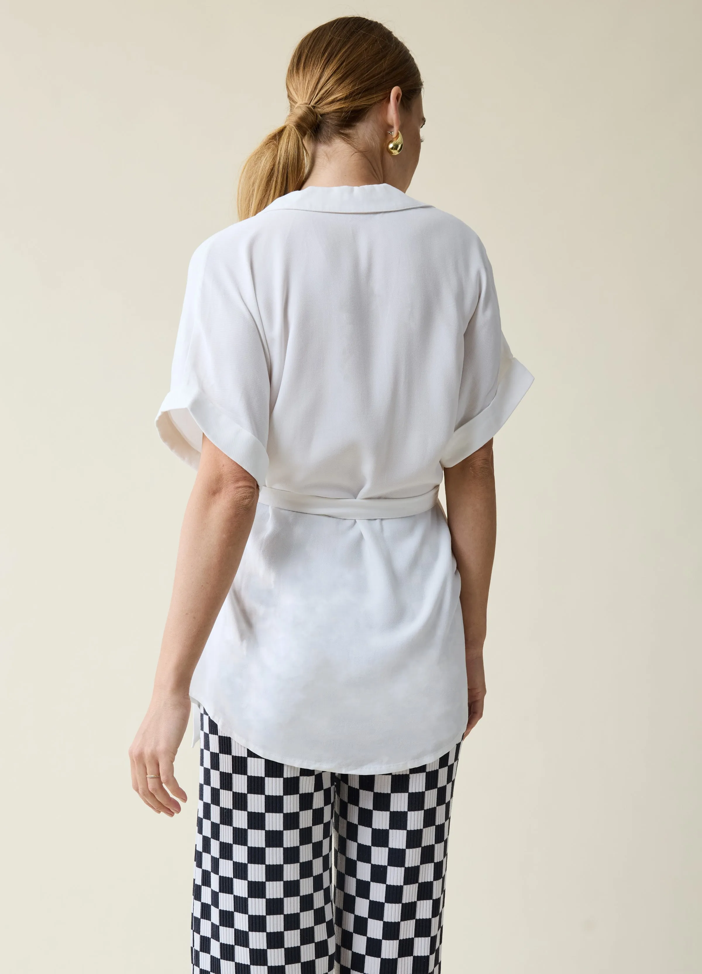 Lightweight Popover Waist Tie Maternity Shirt