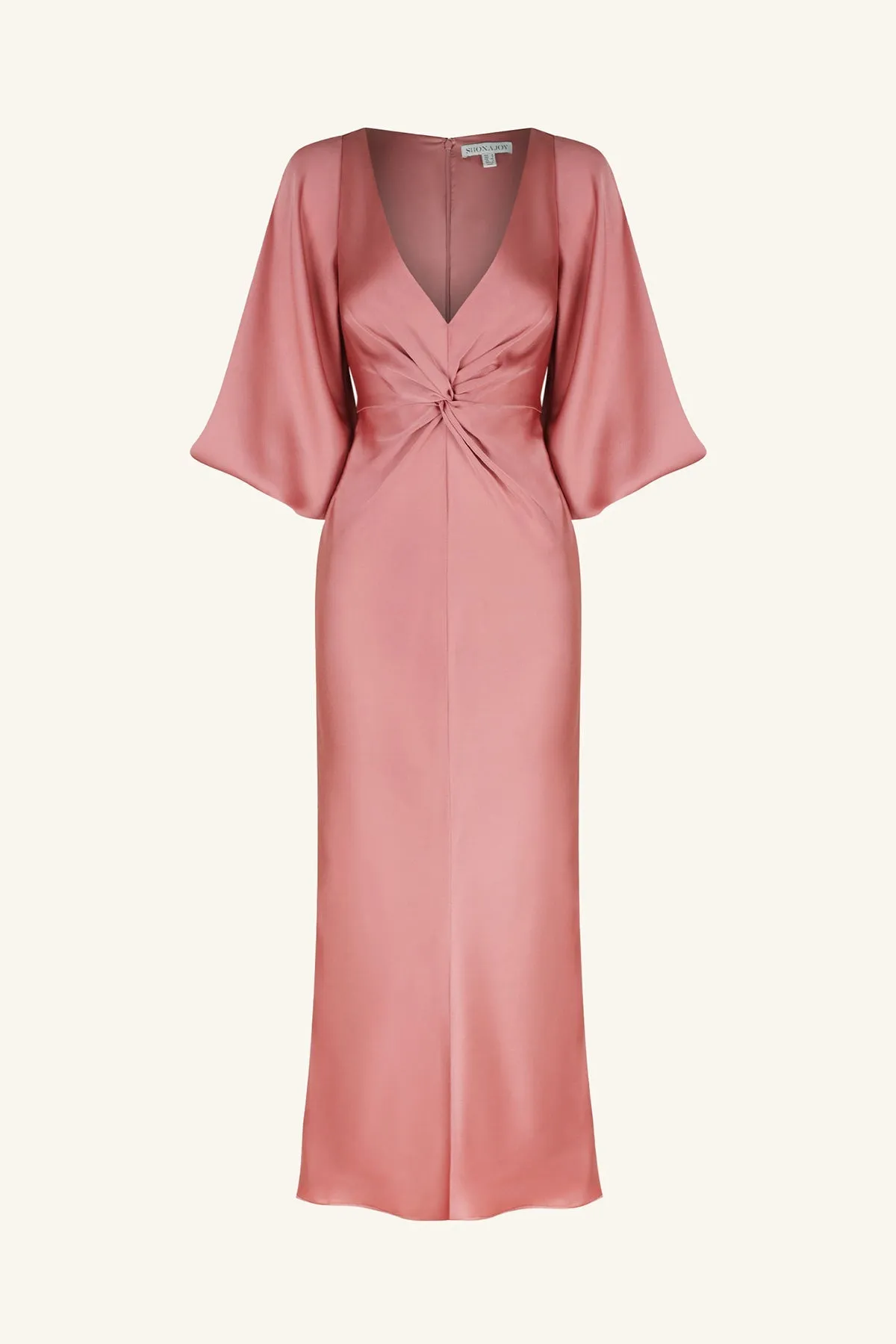 LUXE BALLOON SLEEVE KNOT FRONT MIDI DRESS - ROSE