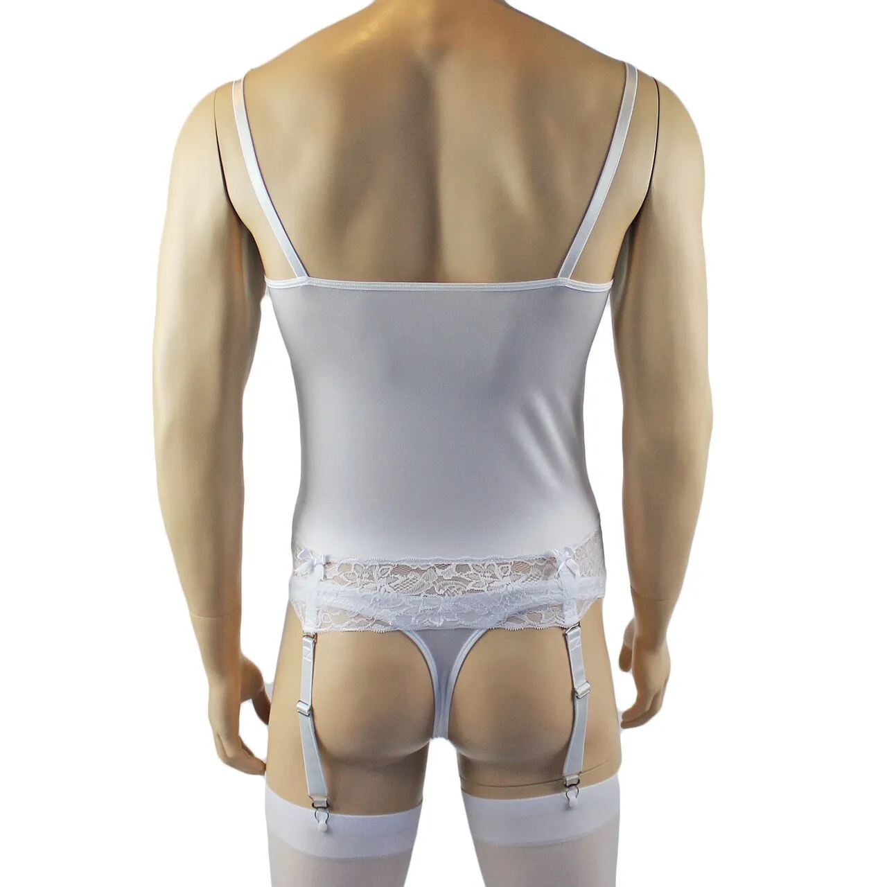 Male Romance Bridal Wedding Stretch Spandex Corset Set with Veil for Lingerie Men White