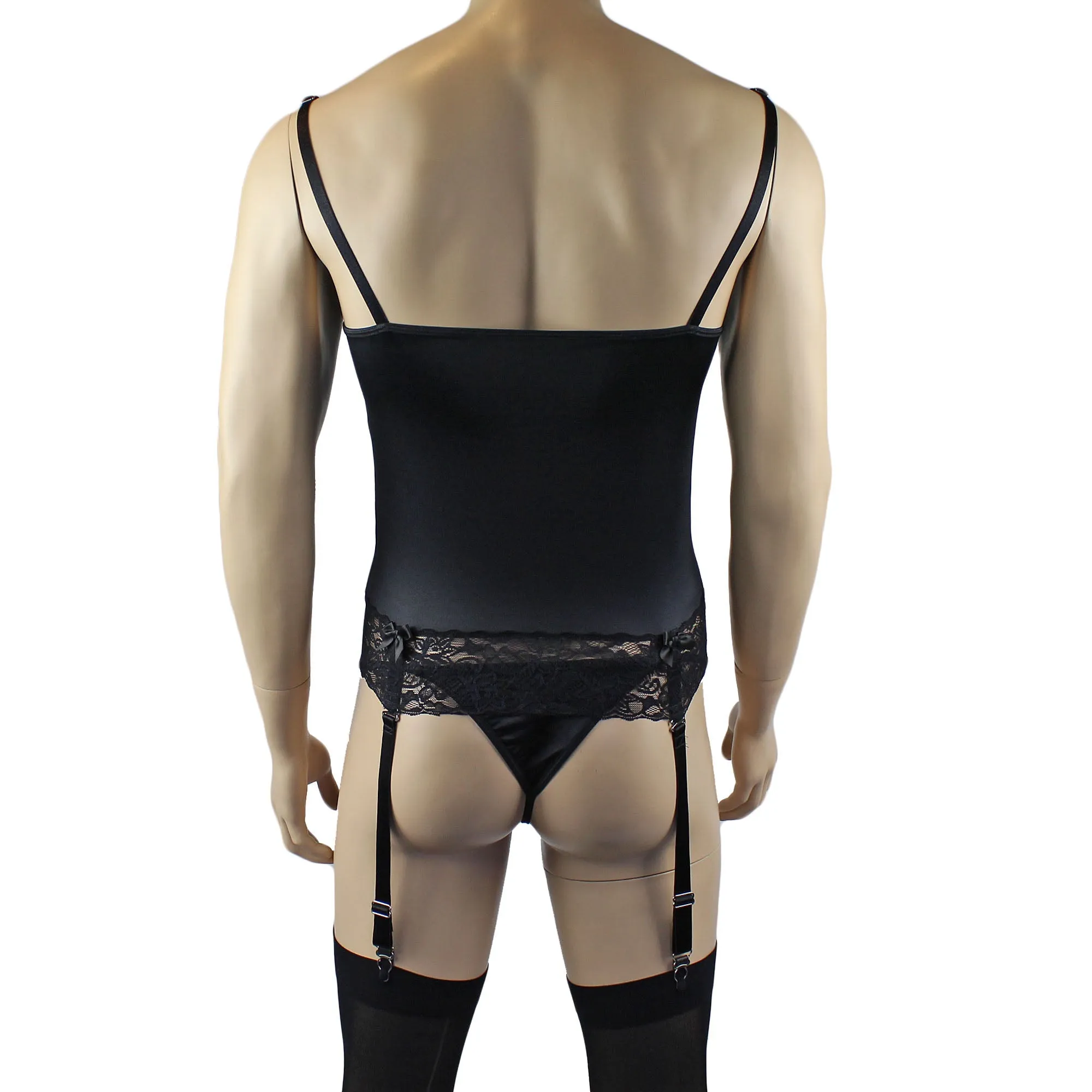 Male Romance Stretch Spandex Corset Camisole Top & G string for Lingerie Men White or Black