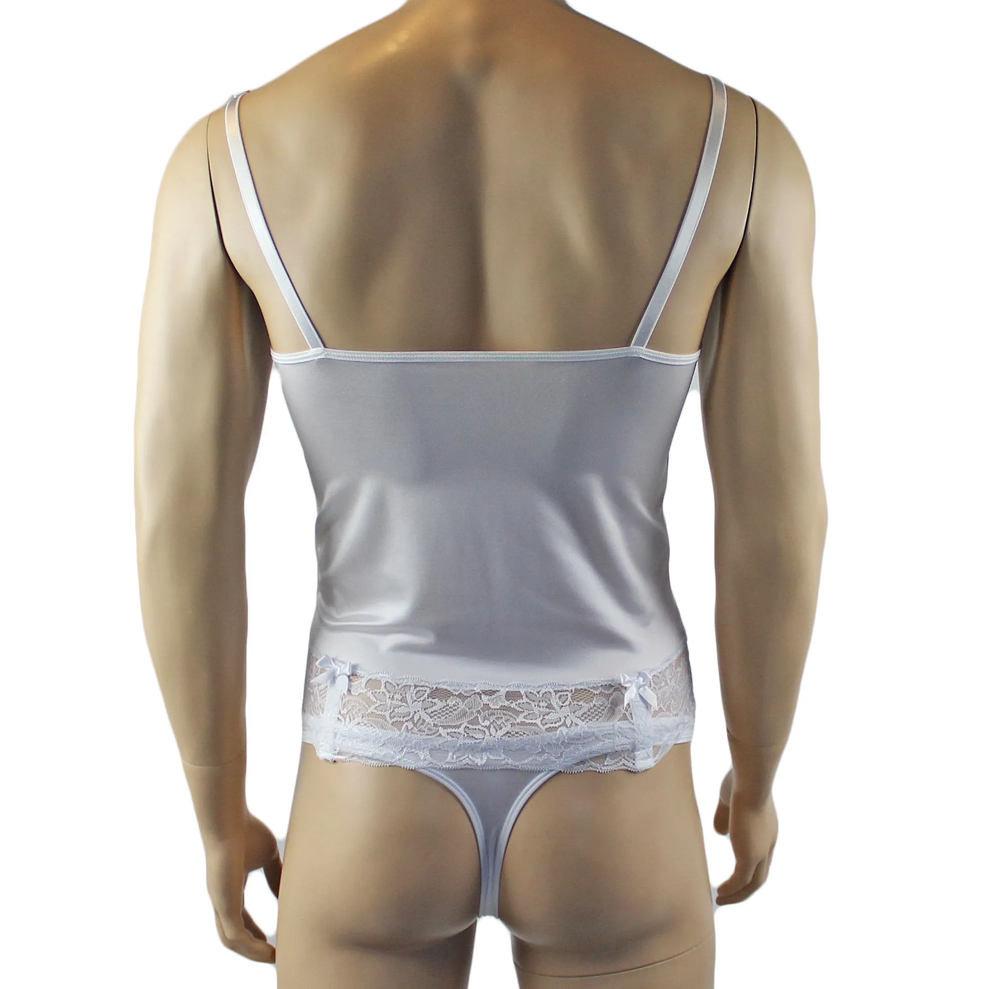 Male Romance Stretch Spandex Corset Camisole Top & Thong for Lingerie Men White or Black