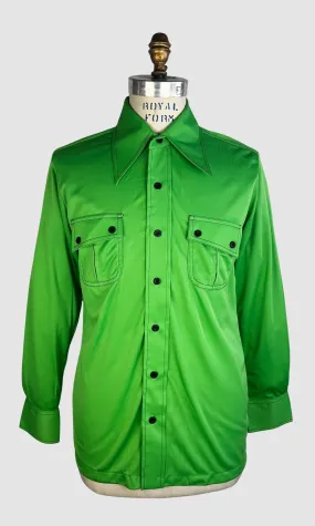 MARTINI 70s Deadstock Green Polyester Disco Shirt • Medium