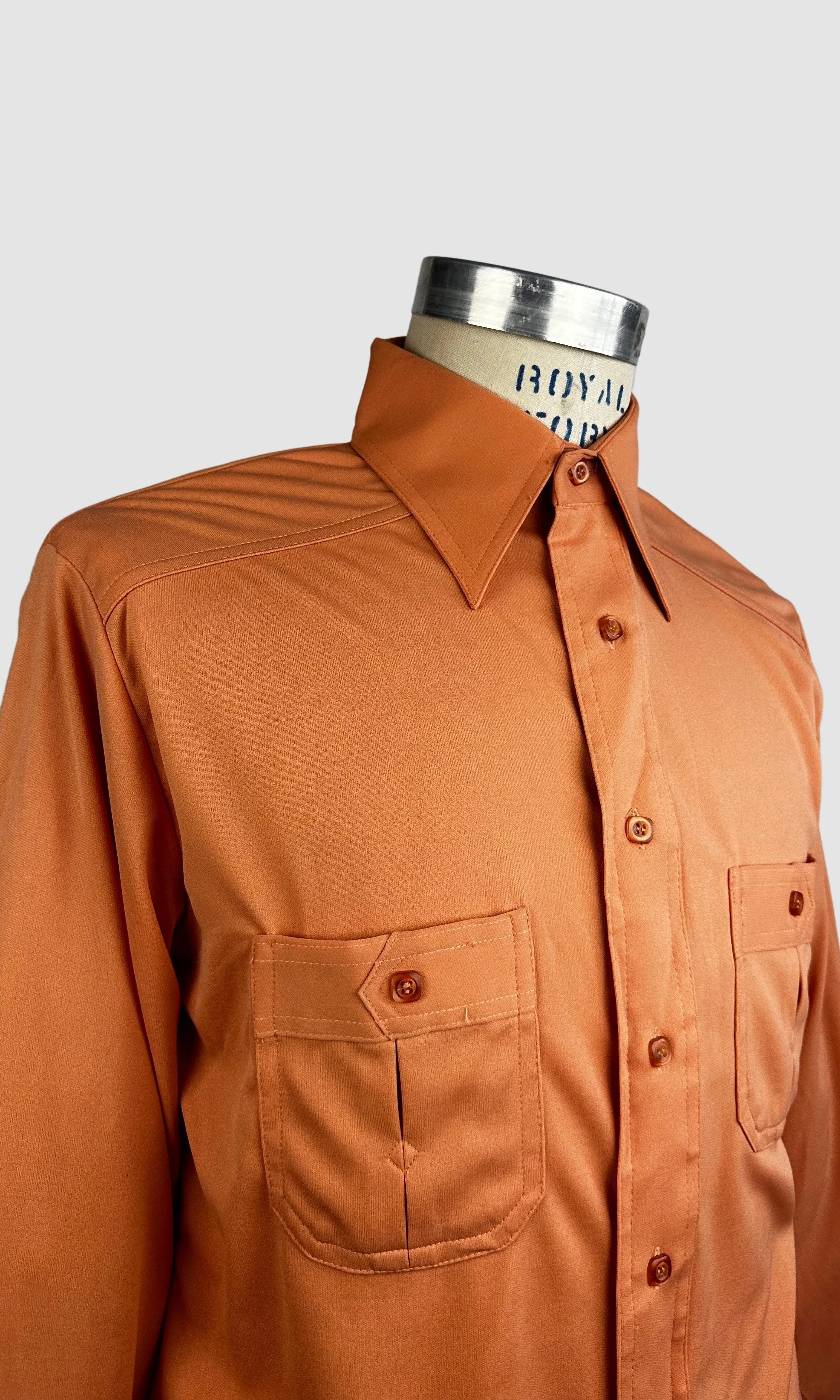 MARTINI 70s Deadstock Orange Polyester Disco Shirt • Medium