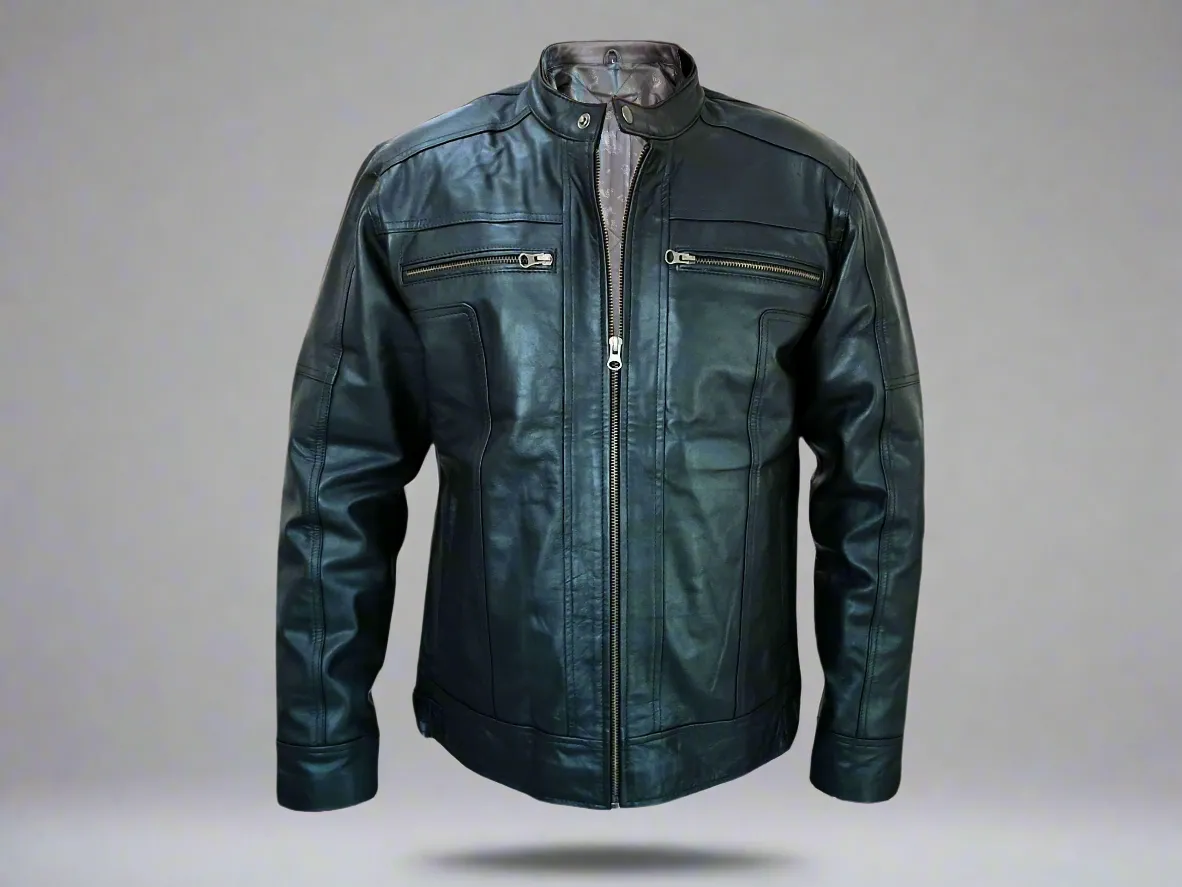 Men Jacket : Leather Jacket Black Genuine Leather