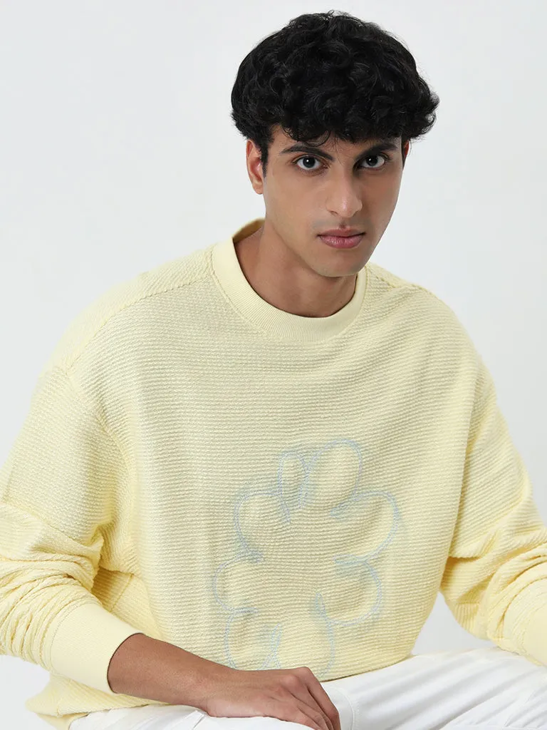 Nuon Yellow Embroidered Relaxed-Fit Cotton Sweatshirt