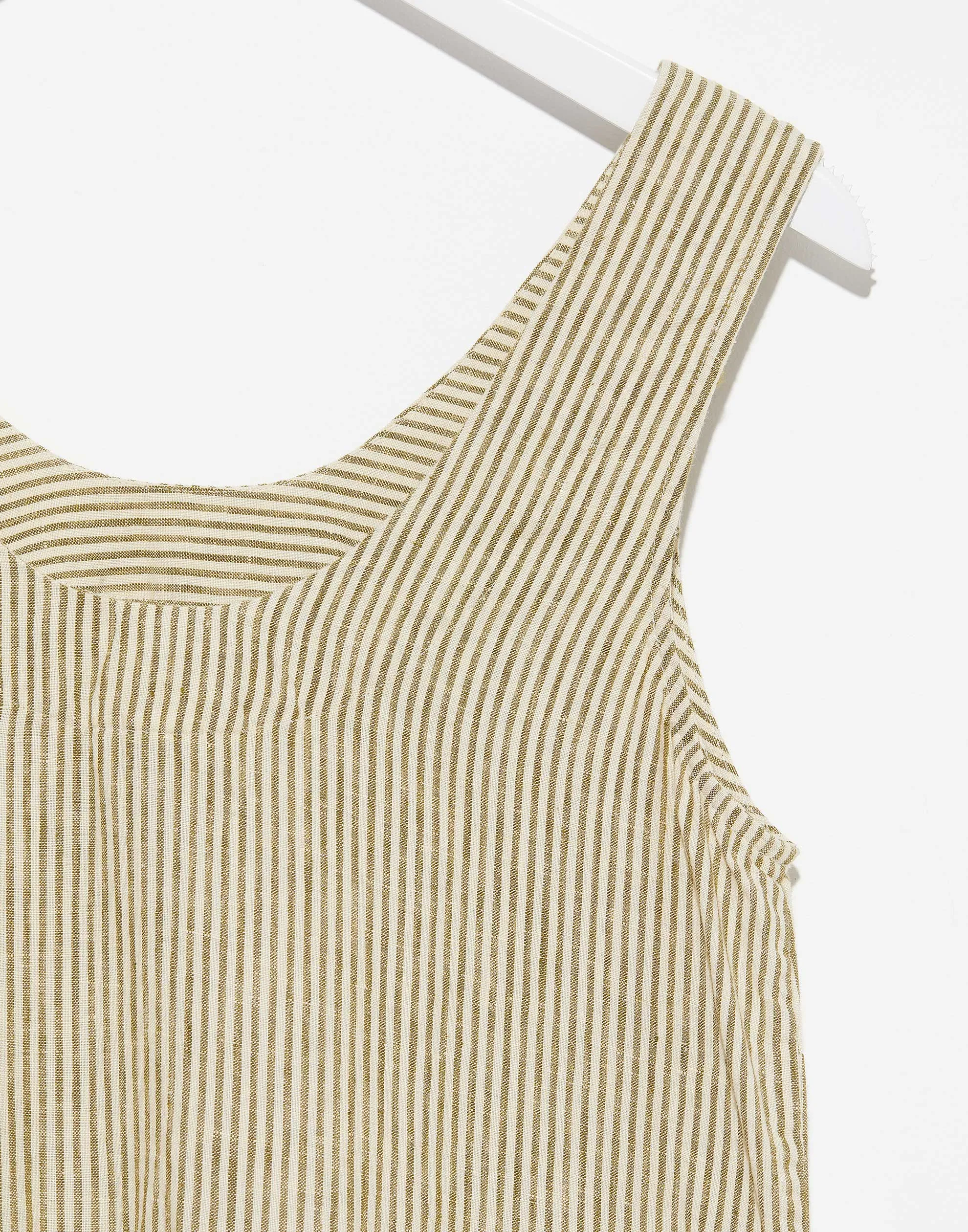 Olive Stripe Linen Scoop Neck Dress